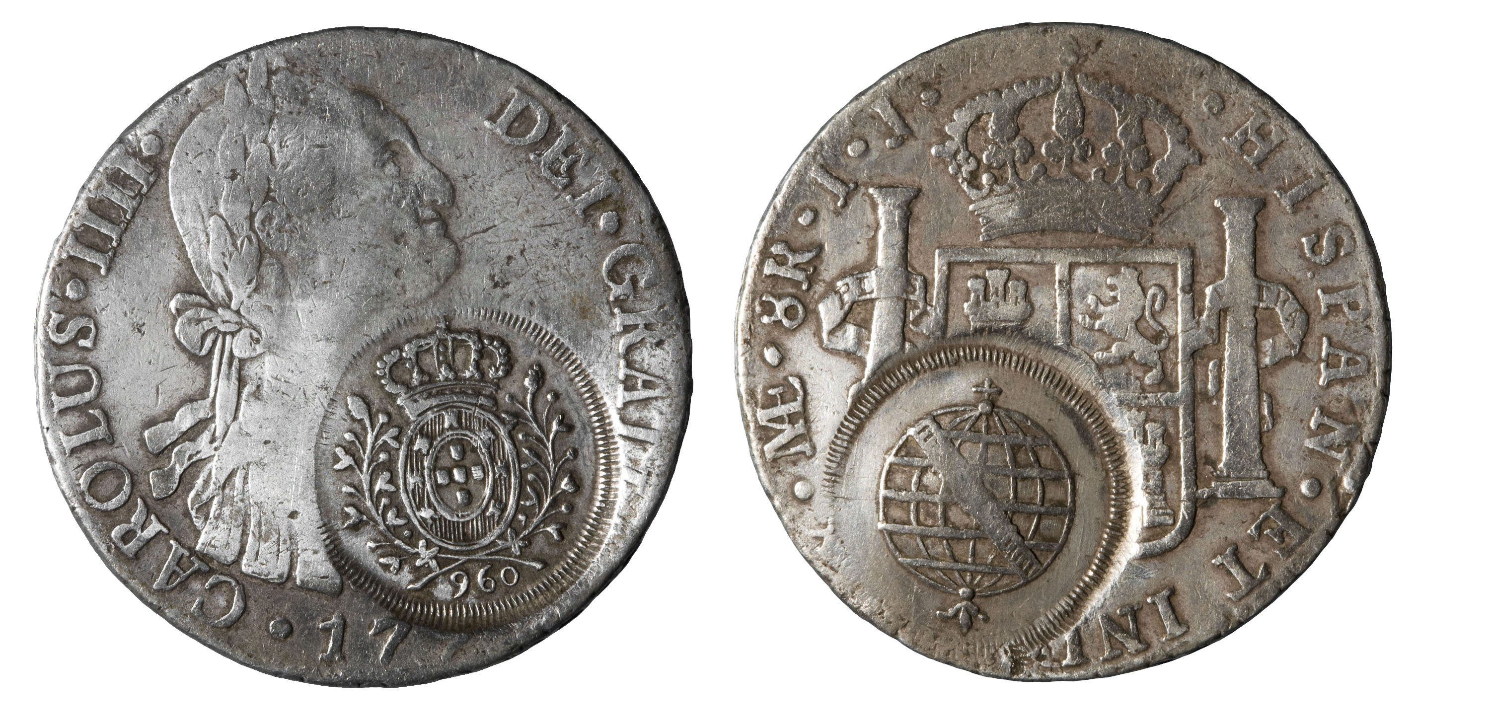 image for: Carles IV d&#039;Espanya - 8 rals amb contramarca de Minas (Brasil) - 1789-1799