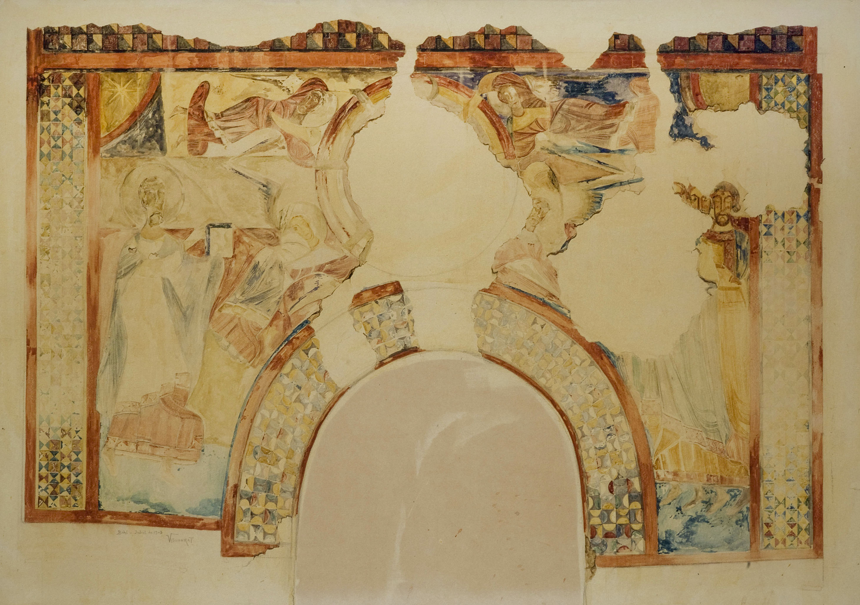 image for: Joan Vallhonrat - Reproducció de les pintures de Sant Joan de Boí. Façana nord - 1908