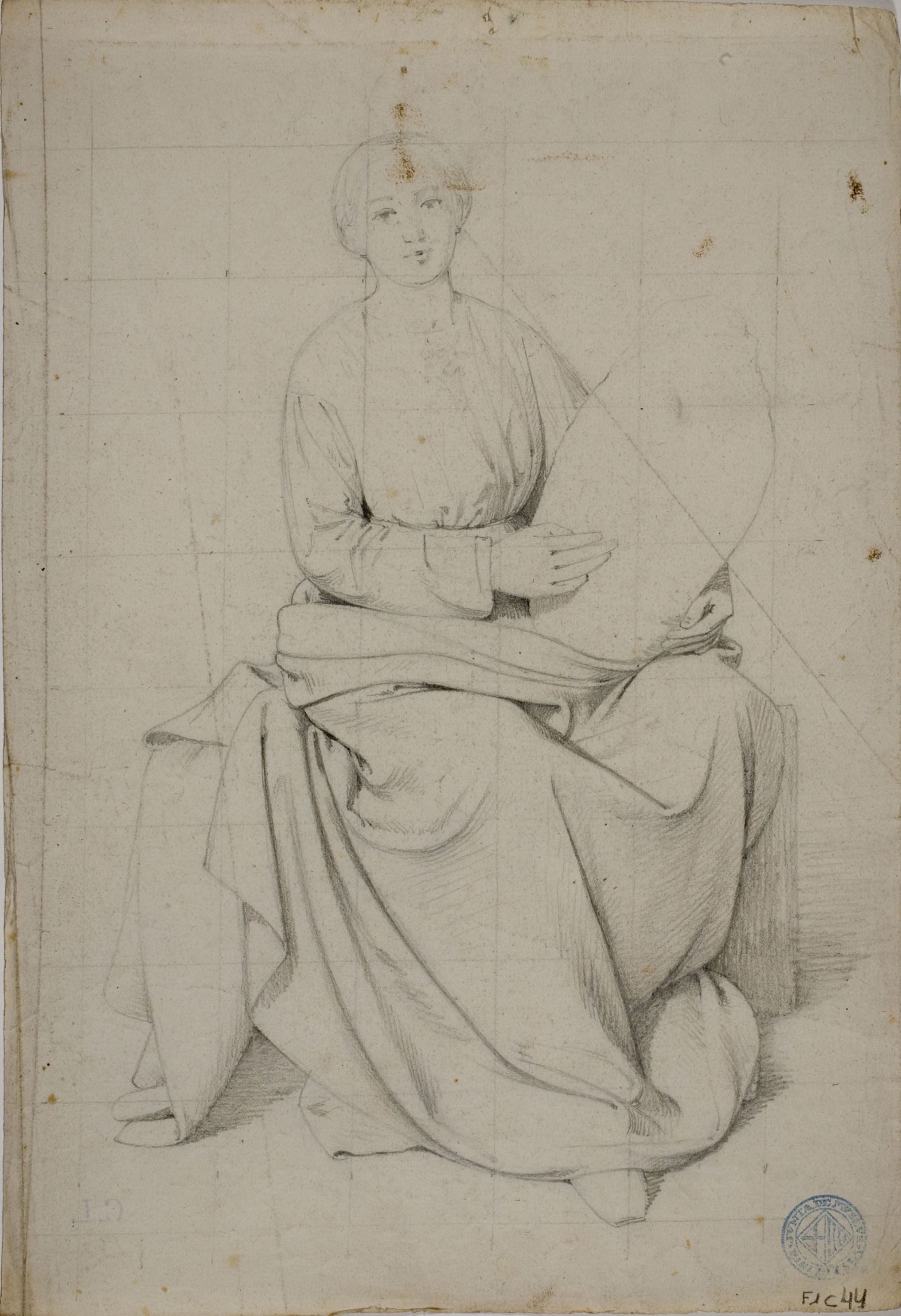 image for: Claudi Lorenzale - Dona asseguda sostenint un farcell (anvers) / Dona asseguda sostenint un farcell (revers) - Cap a 1850-1870 [1]