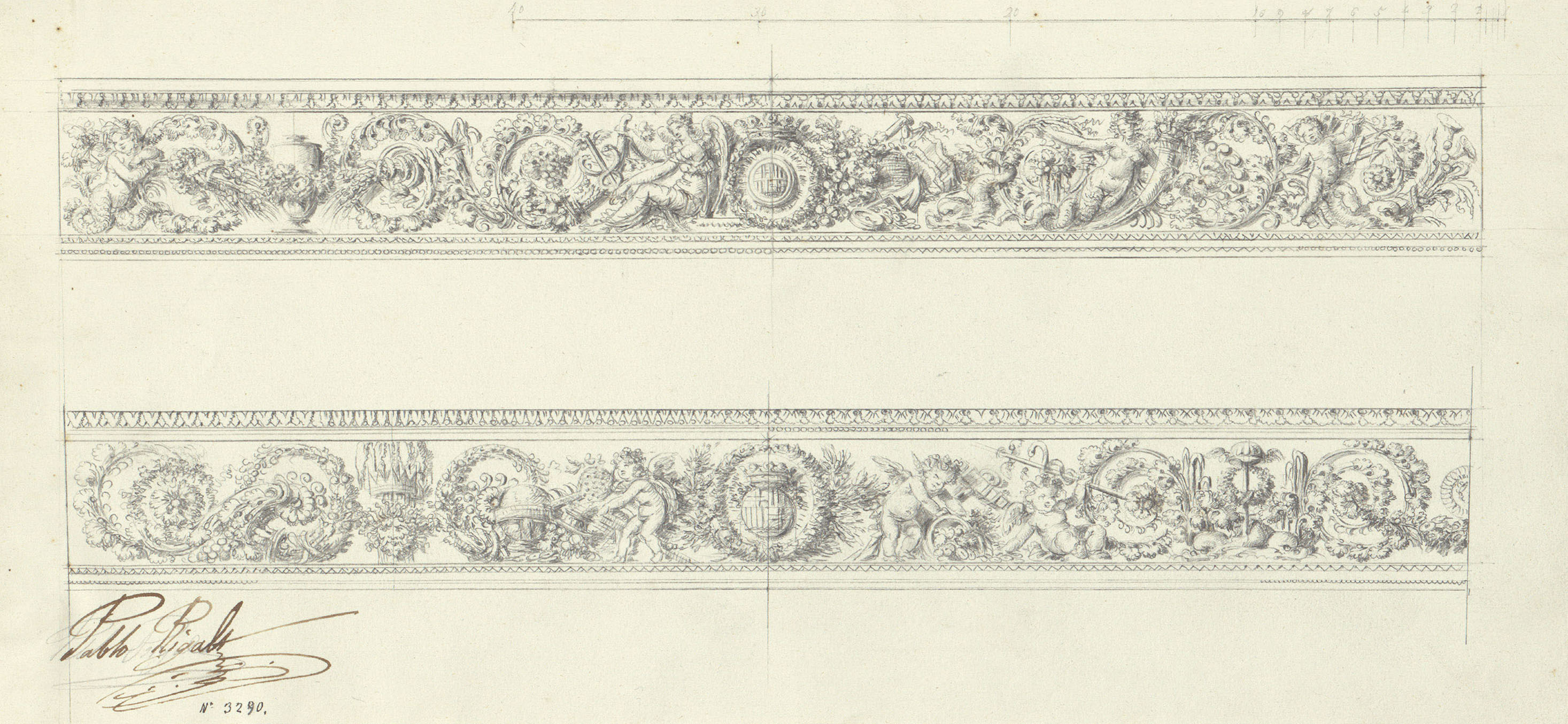 image for: Pau Rigalt - Dos frisos ornamentals per a decorar el Saló de la Junta de Comerç - Cap a 1820-1830