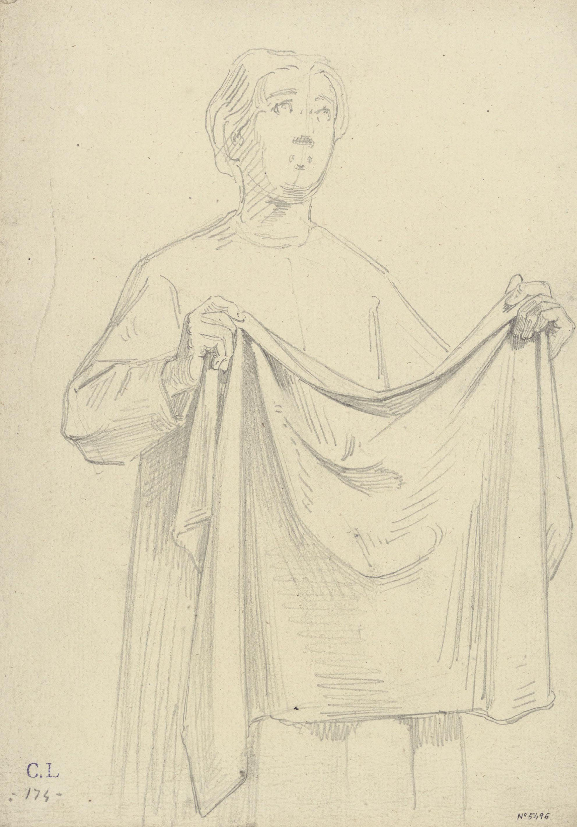 image for: Claudi Lorenzale - Dona amb un drap a les mans (anvers) / Estructura arquitectònica (revers) - Cap a 1850-1870