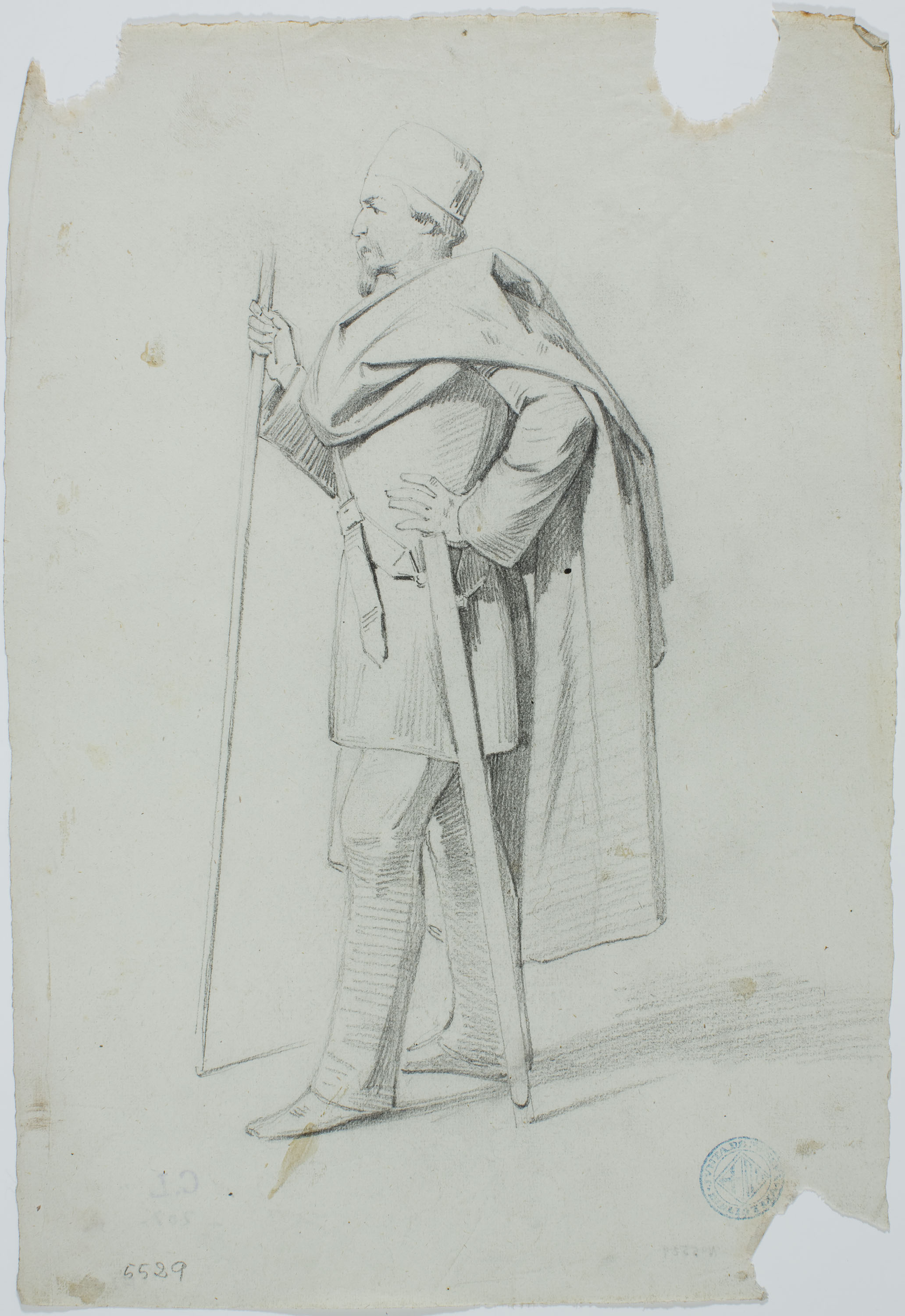 image for: Claudi Lorenzale - Home amb indumentària medieval (anvers i revers) - Cap a 1860-1880