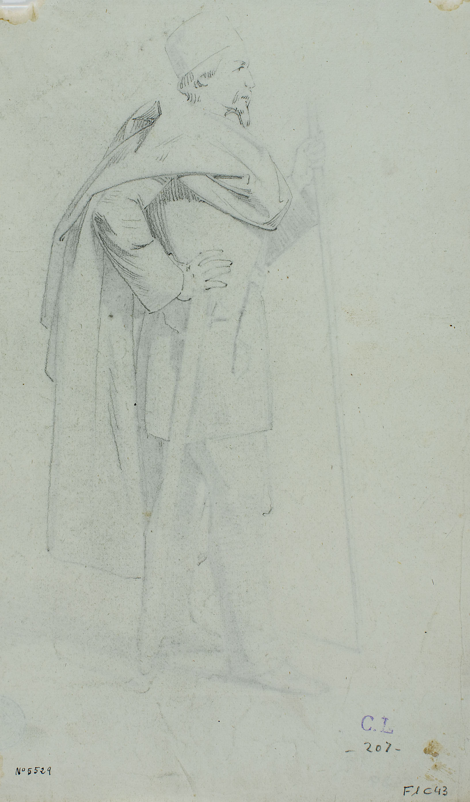 image for: Claudi Lorenzale - Home amb indumentària medieval (anvers i revers) - Cap a 1860-1880 [1]