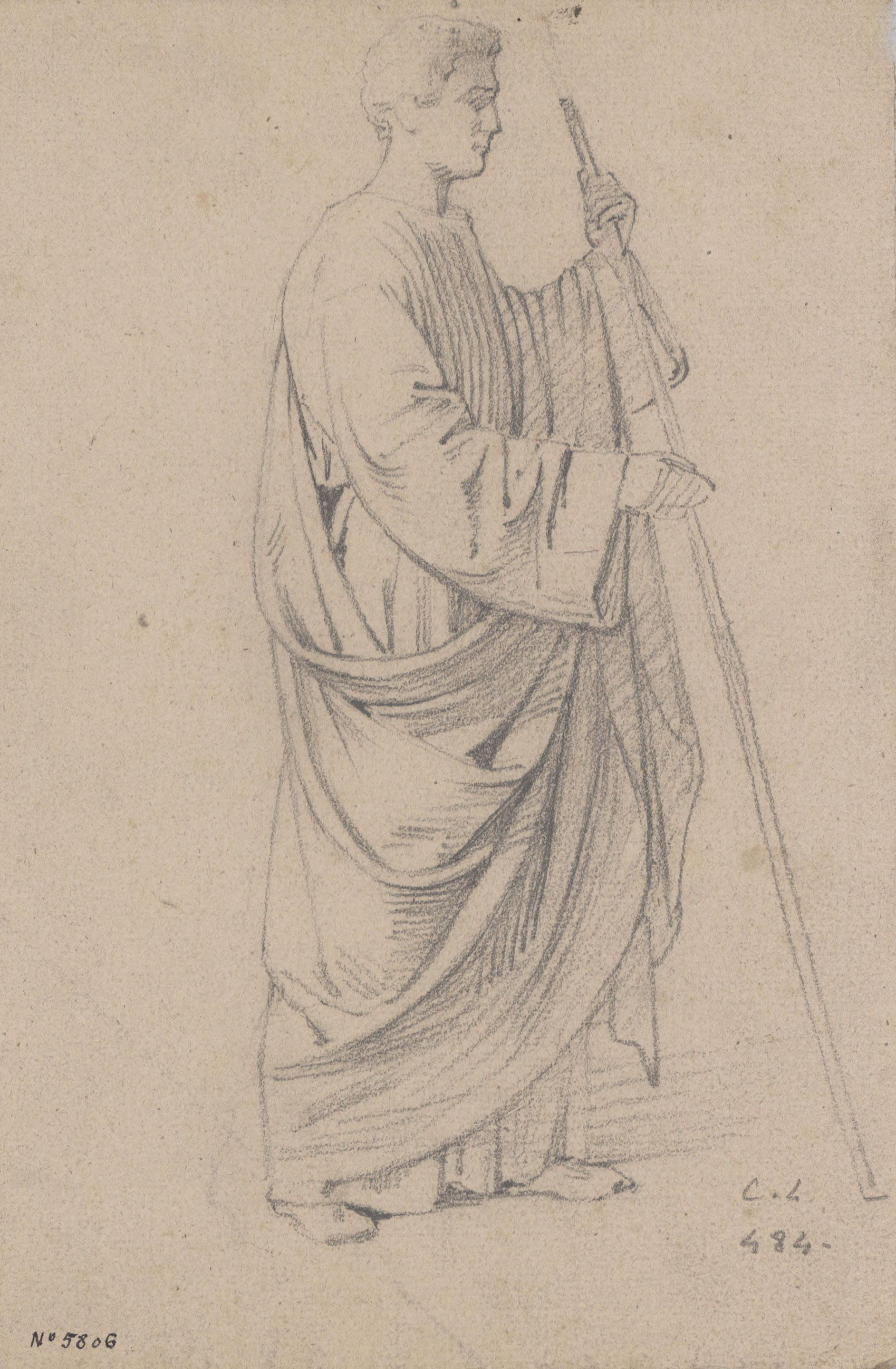 image for: Claudi Lorenzale - Estudi de figura masculina amb bastó - Cap a 1850-1870
