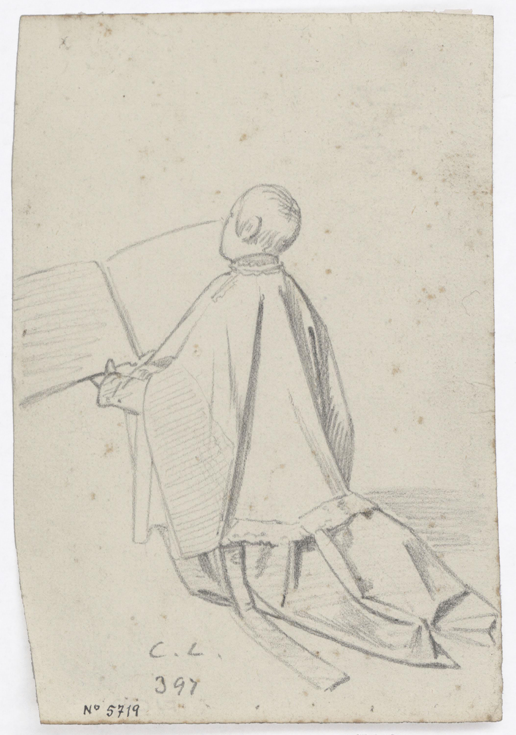 image for: Claudi Lorenzale - Sacerdot agenollat i d&#039;esquena pregant davant un llibre - Cap a 1850-1870