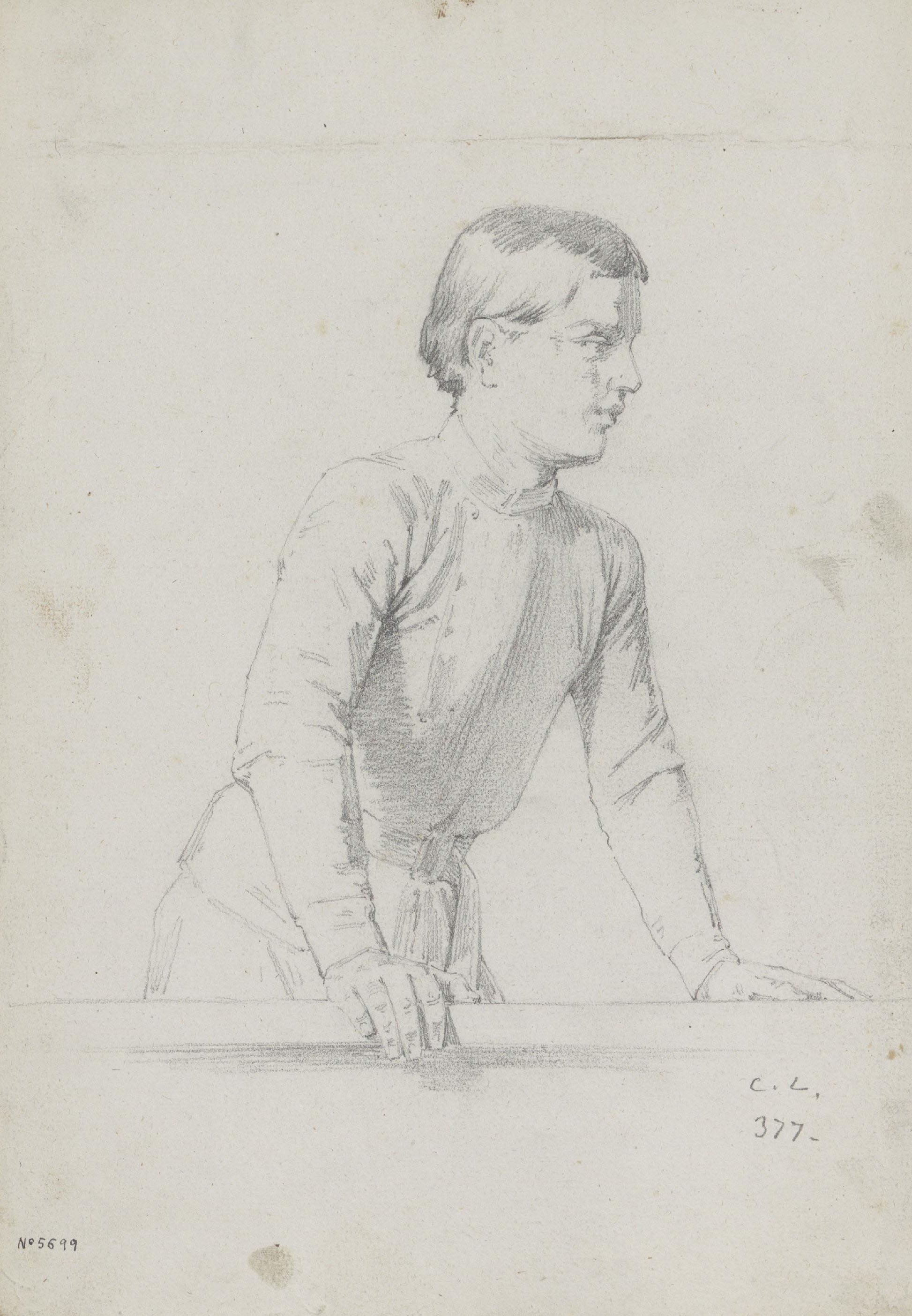 image for: Claudi Lorenzale - Estudi de jove repenjat a una barana per al quadre «Els ambaixadors de la Diputació a Vilafranca prohibeixen a la Reina Joana que acompanyi el Príncep de Viana a Barcelona» - Cap a 1870