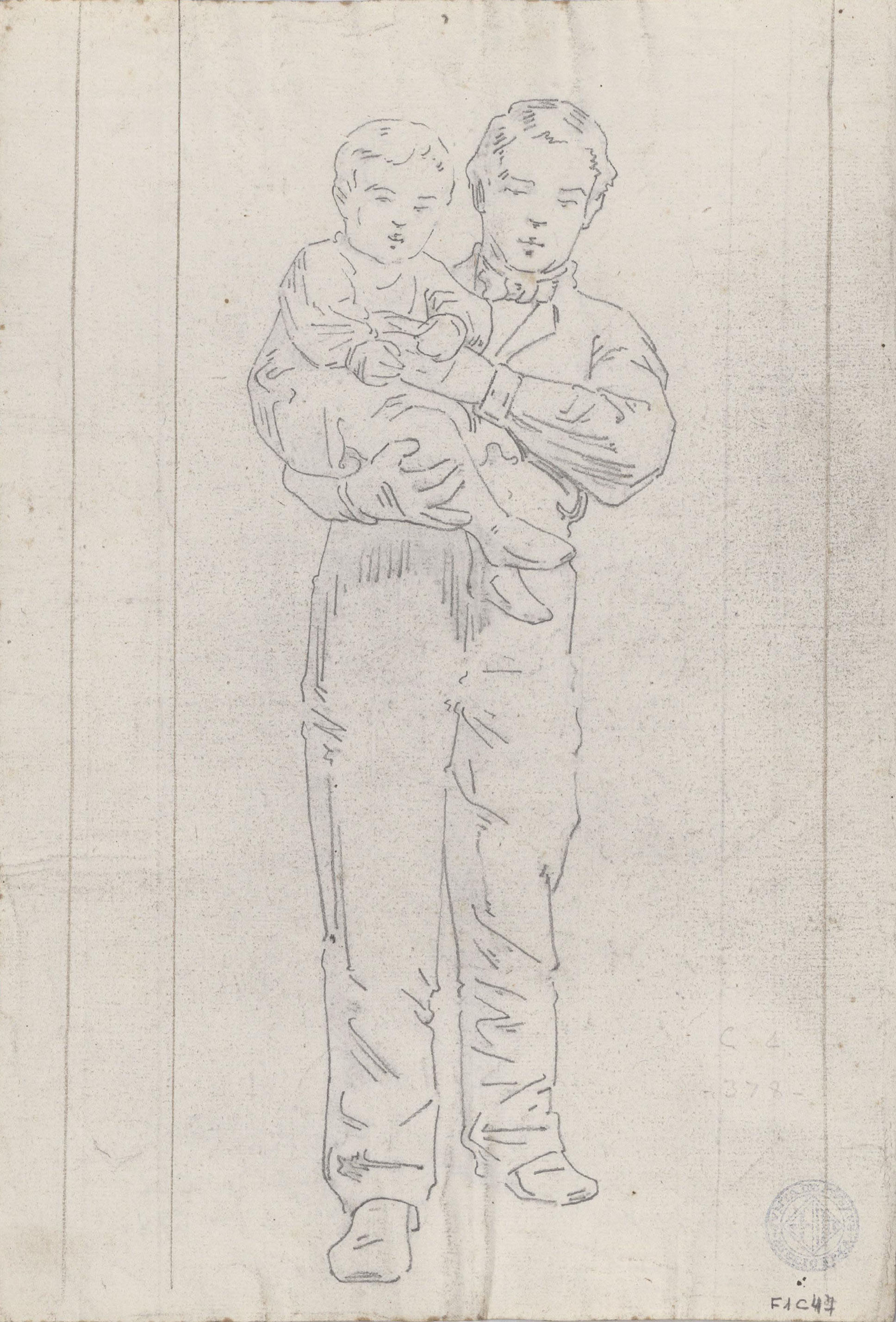 image for: Claudi Lorenzale - Retrat d&#039;home amb nen (anvers) / Retrat d&#039;home amb nen (revers) - Cap a 1860-1880 [1]