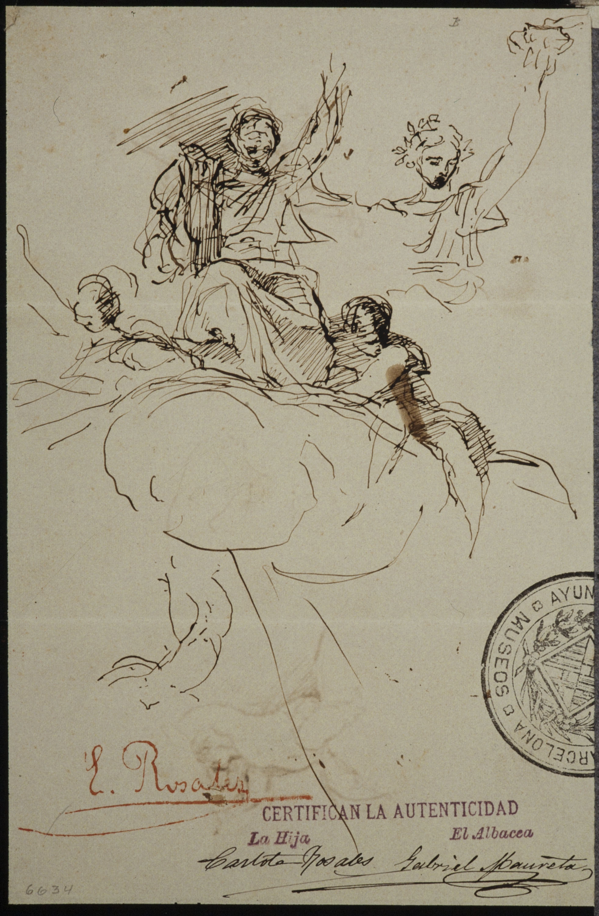 image for: Eduardo Rosales - Estudi per a l&#039;«Al·legoria de la Música» del sostre del palau dels marquesos de Portugalete (Madrid) (anvers) / Estudi per a l&#039;«Al·legoria de la Música» del sostre del... - Cap a 1870