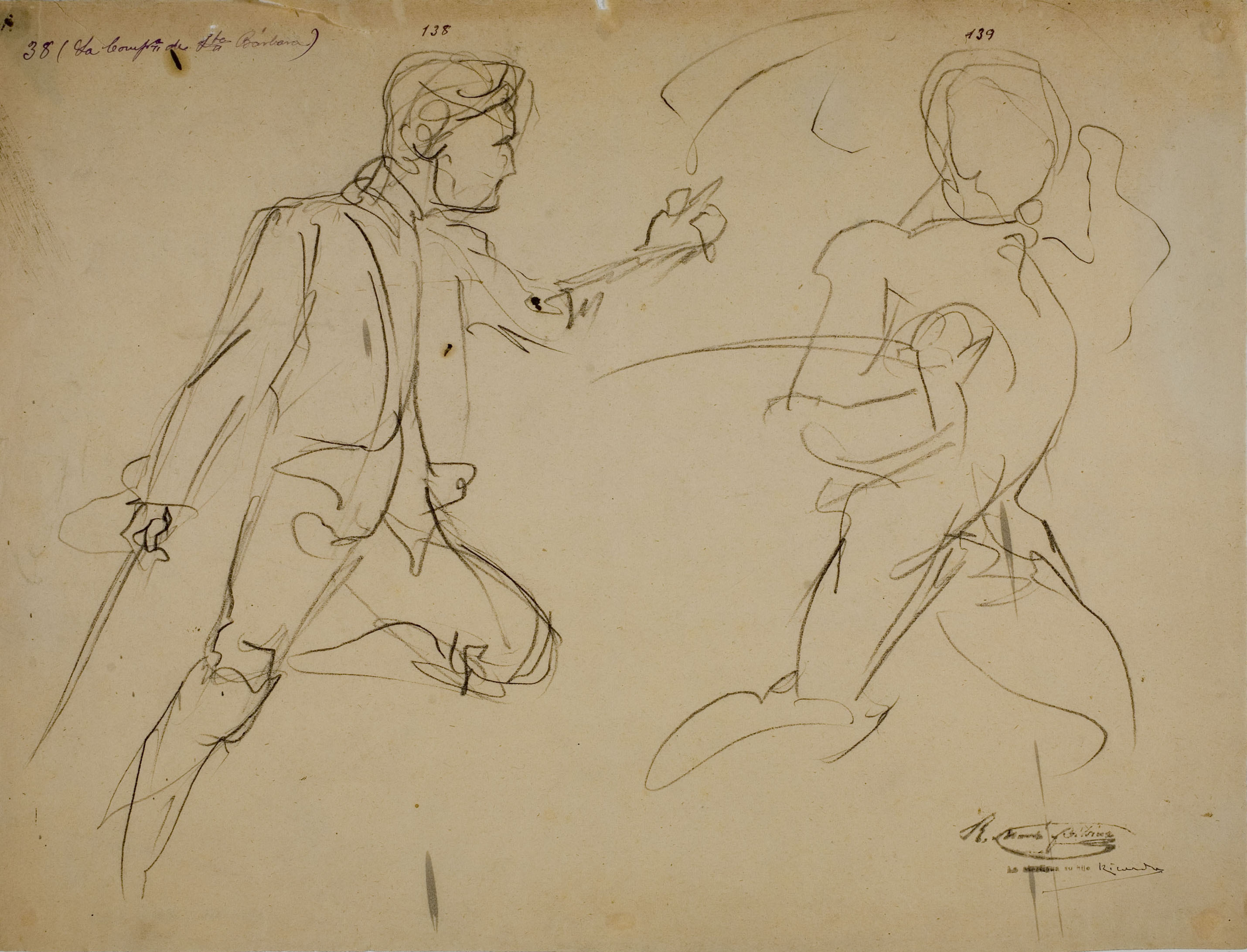 image for: Ramon Martí i Alsina - Apunt de soldats irlandesos per a «La companyia de Santa Bàrbara» - Cap a 1891