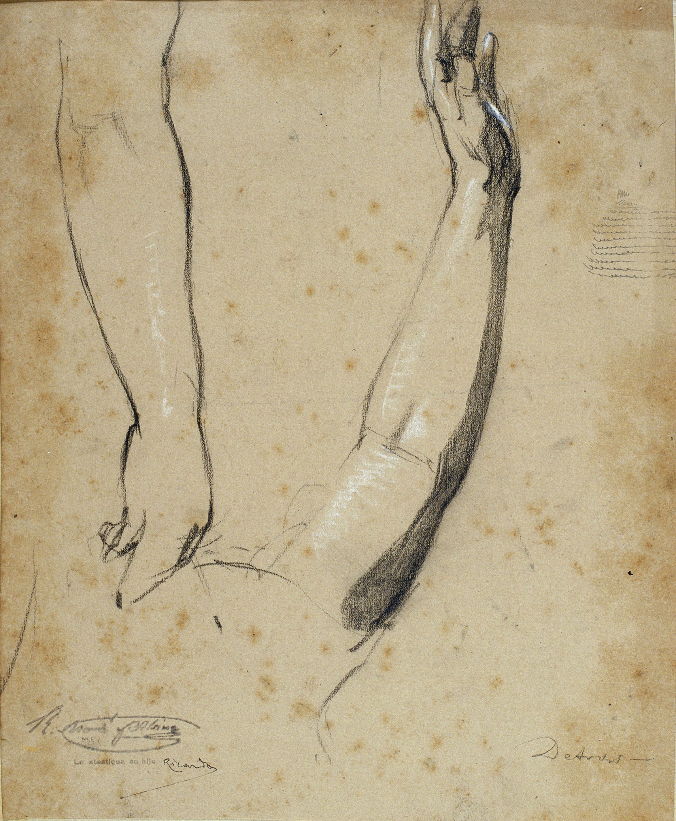 image for: Ramon Martí i Alsina - Estudi de braços (anvers) / Estudi de bust de figura per al quadre El Sometent del Bruc (revers) - Cap a 1860-1870