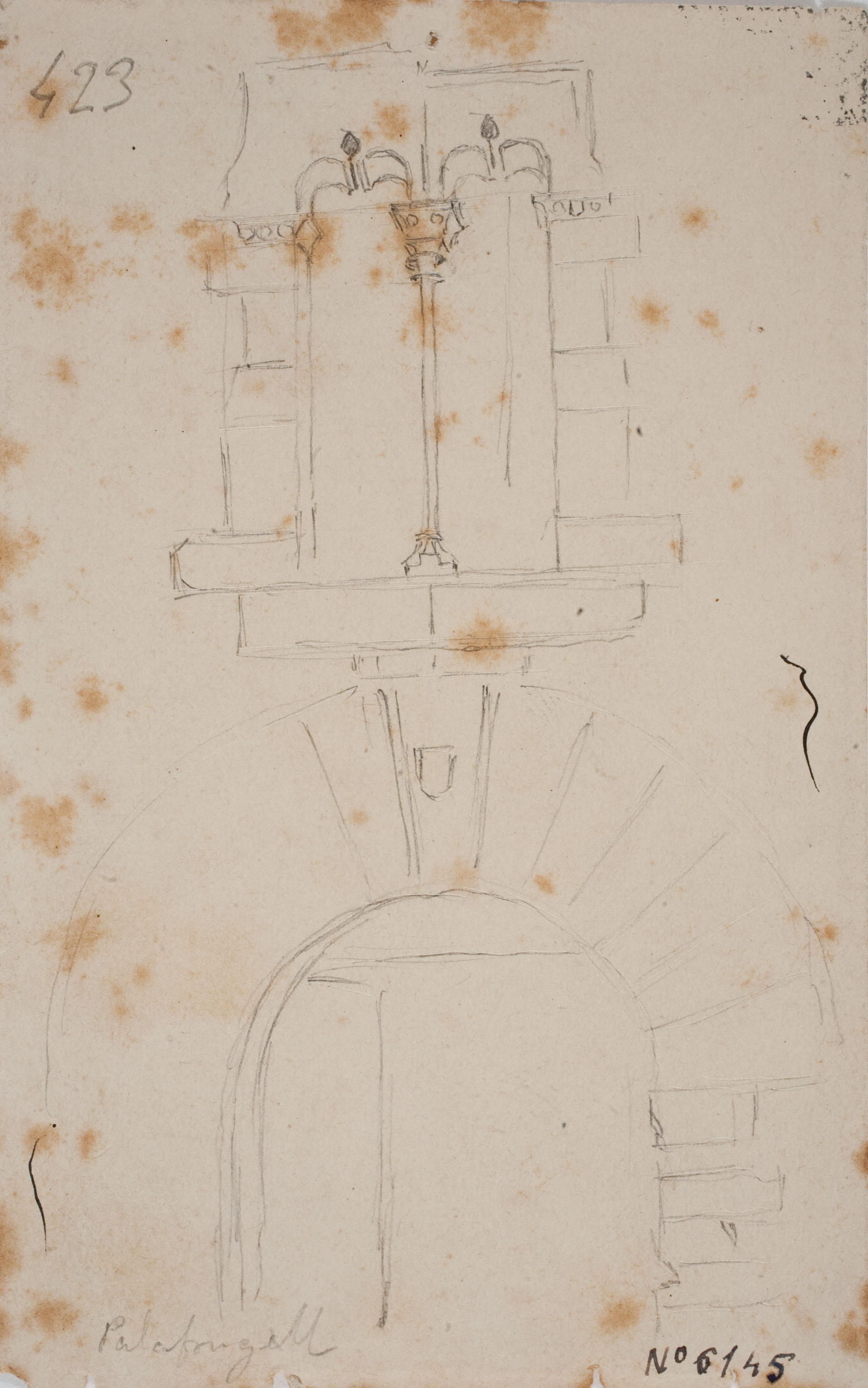 image for: Josep Lluís Pellicer - Façana gòtica, Palafrugell (anvers) / Apunt de bust masculí (revers) - Cap a 1889