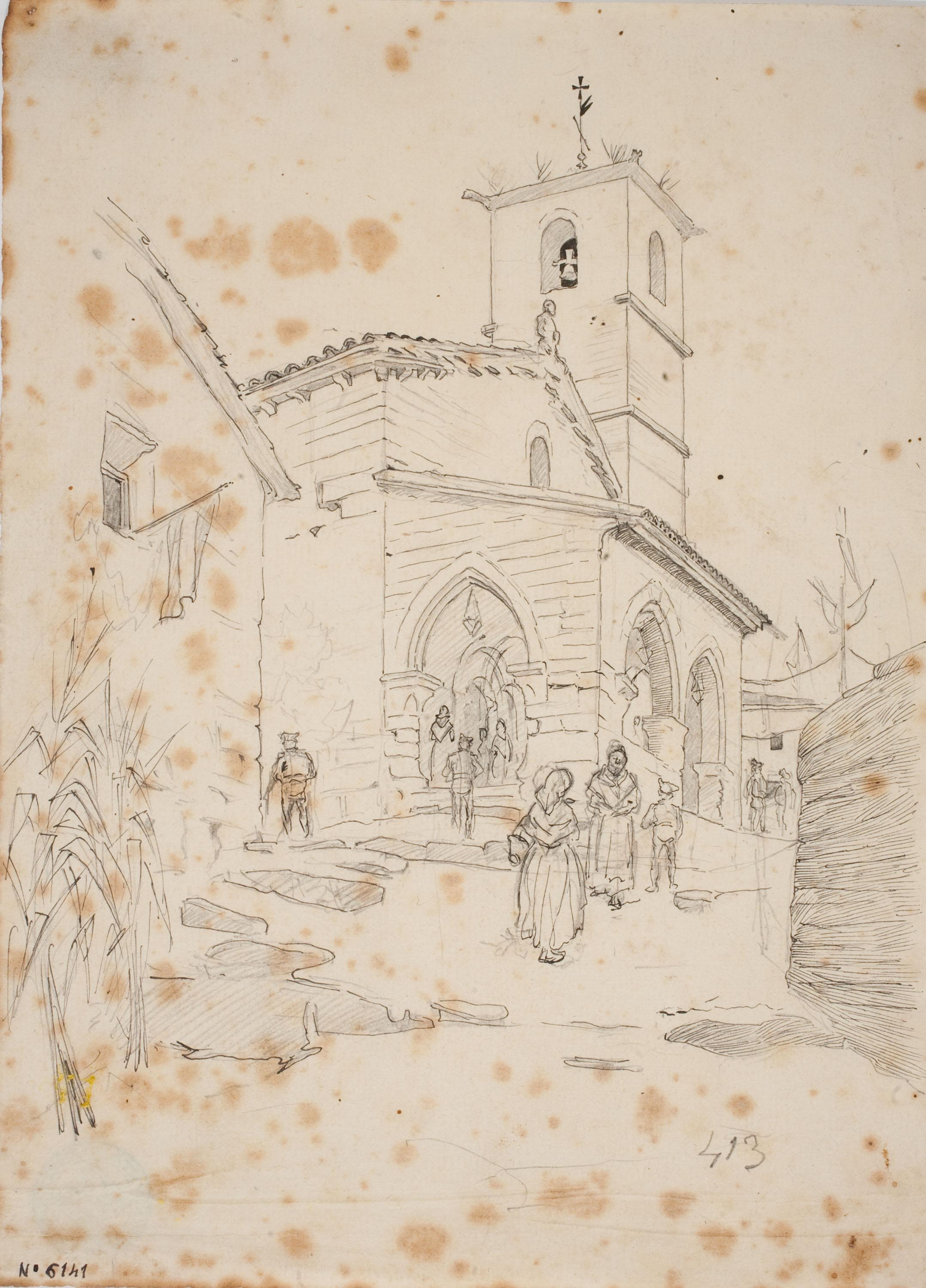 image for: Josep Lluís Pellicer - Carrer de poble amb església - Cap a 1889