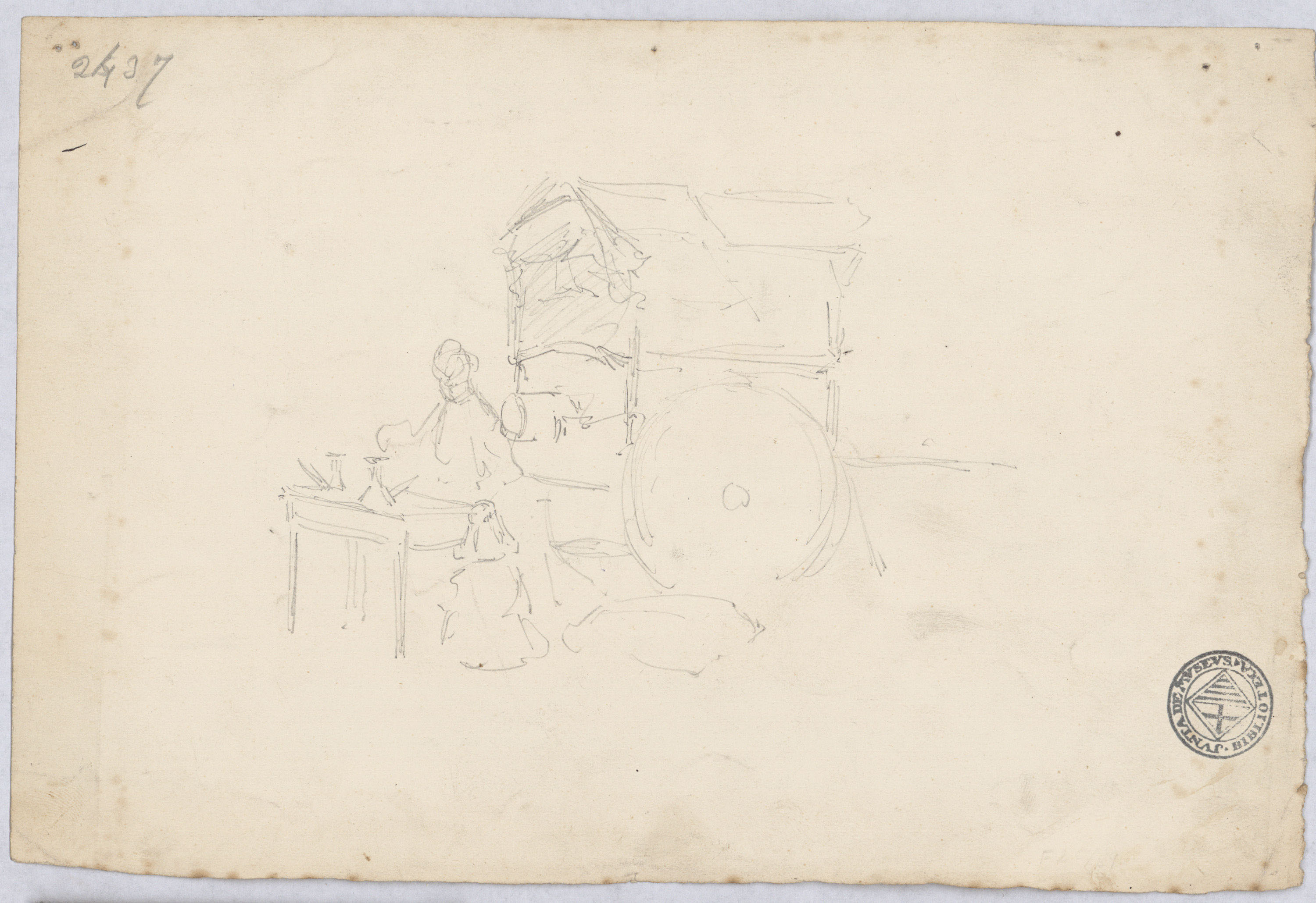 image for: Josep Lluís Pellicer - Castell dels comtes de Provença a Tarascon, Nimes (anvers) / Croquis (revers) - Cap a 1889 [1]