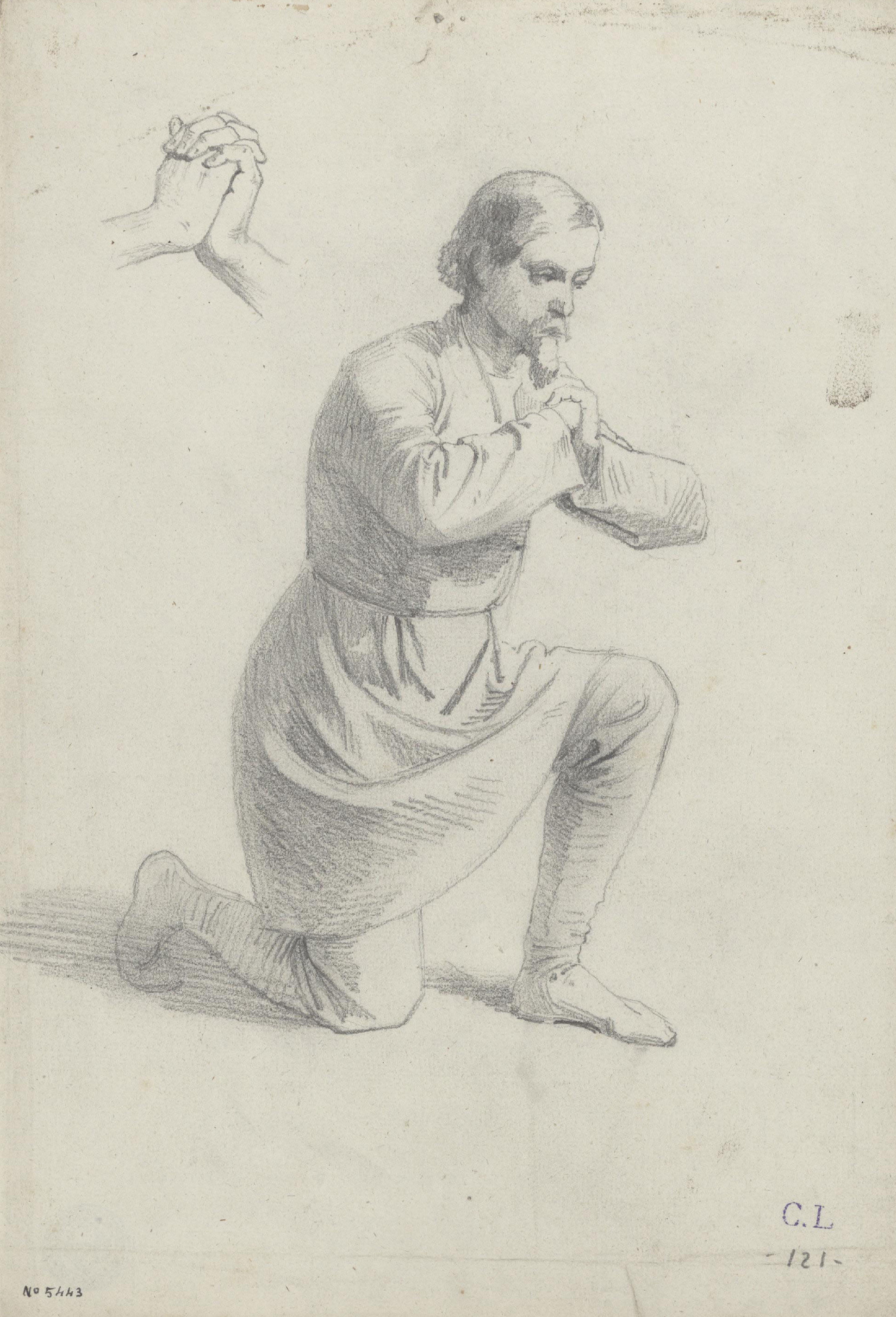 image for: Claudi Lorenzale - Estudi de figura masculina per al quadre «Mort del rei Pere III a Vilafranca» - Cap a 1870