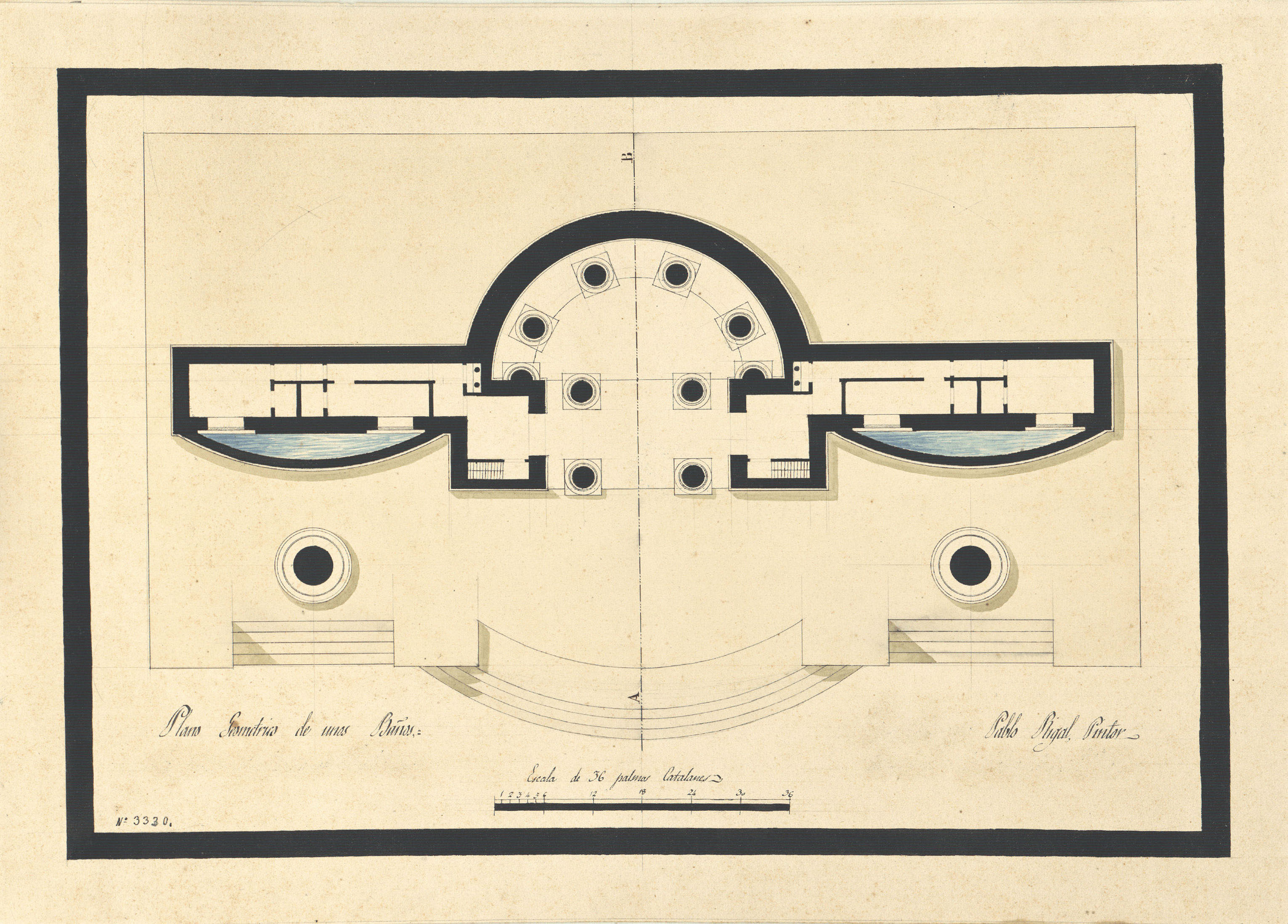 image for: Pau Rigalt - Plànol geomètric d&#039;uns banys - Cap a 1820-1830