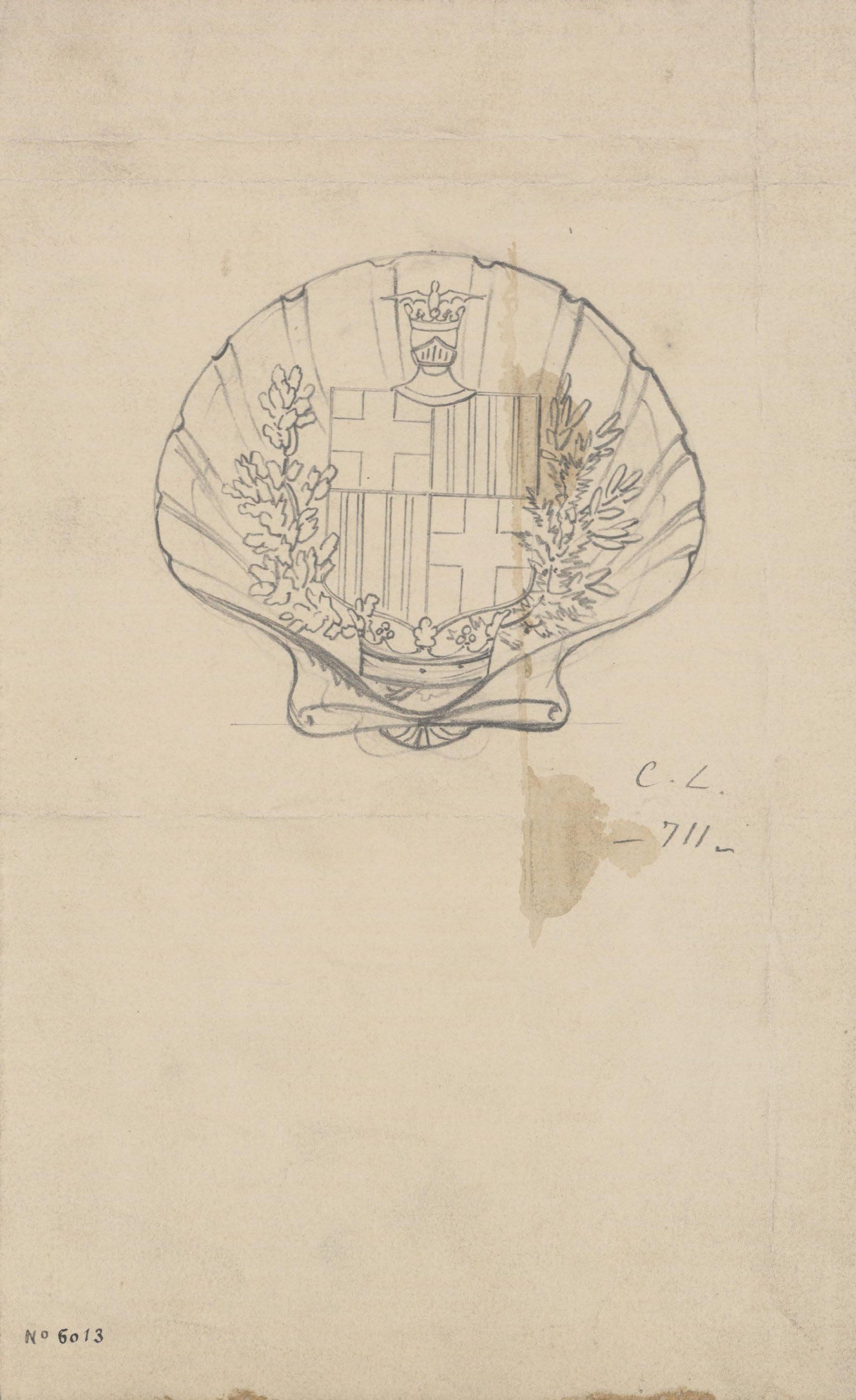 image for: Claudi Lorenzale - Projecte d&#039;escut de Barcelona emmarcat dins d&#039;una petxina - Cap a 1850-1870