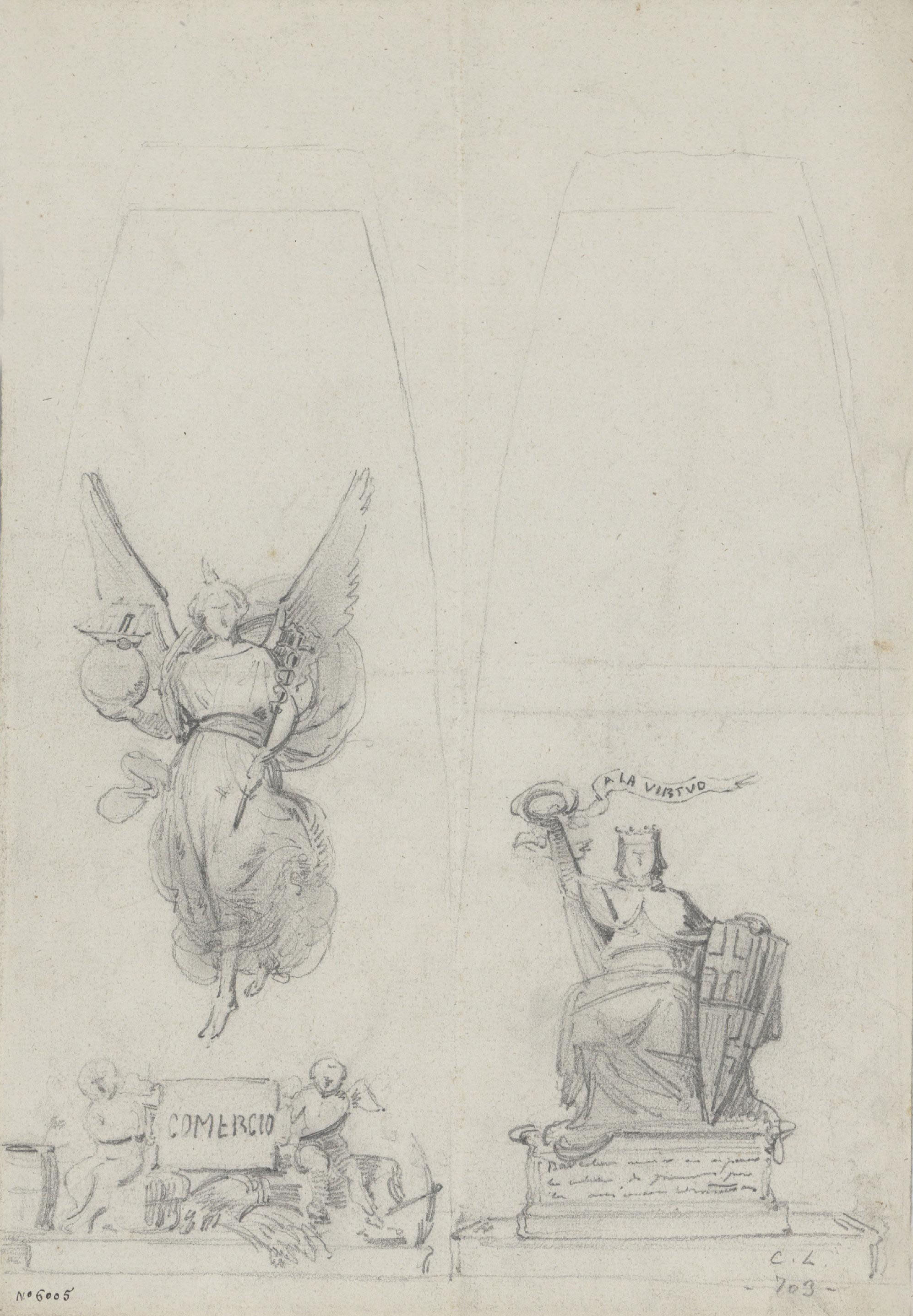 image for: Claudi Lorenzale - Estudi de l&#039;Al·legoria del Comerç i de la Virtut del Treball - Cap a 1860-1880