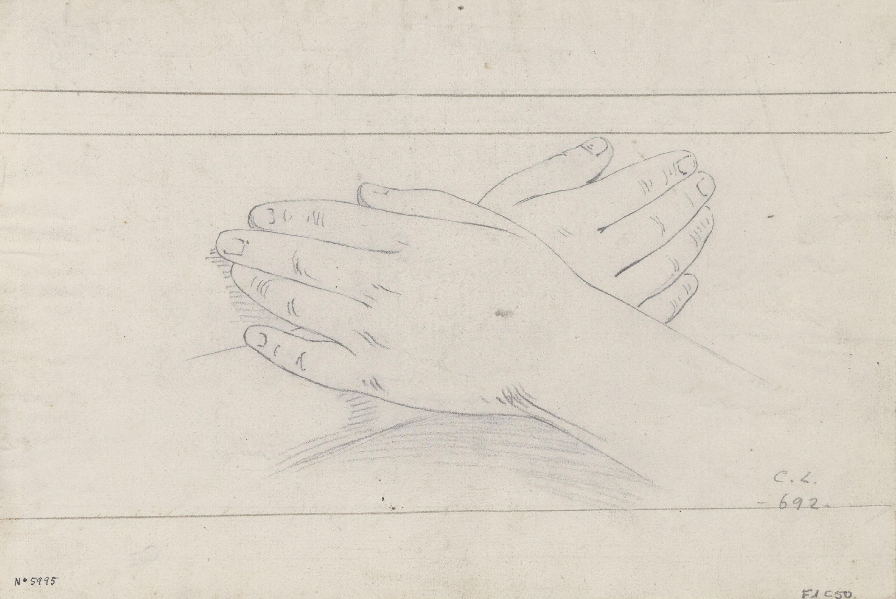 image for: Claudi Lorenzale - Estudi de dues mans creuades (anvers) / Estudi de dues mans creuades (revers) - Cap a 1850-1870