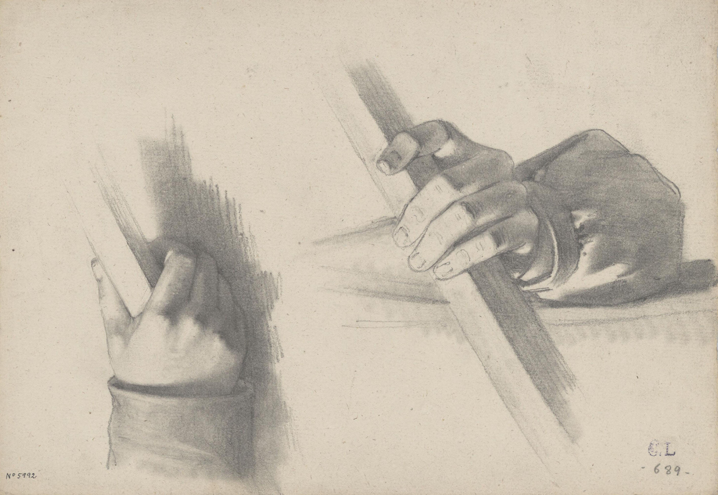 image for: Claudi Lorenzale - Estudi de dues mans sostenint una barra - Cap a 1850-1870