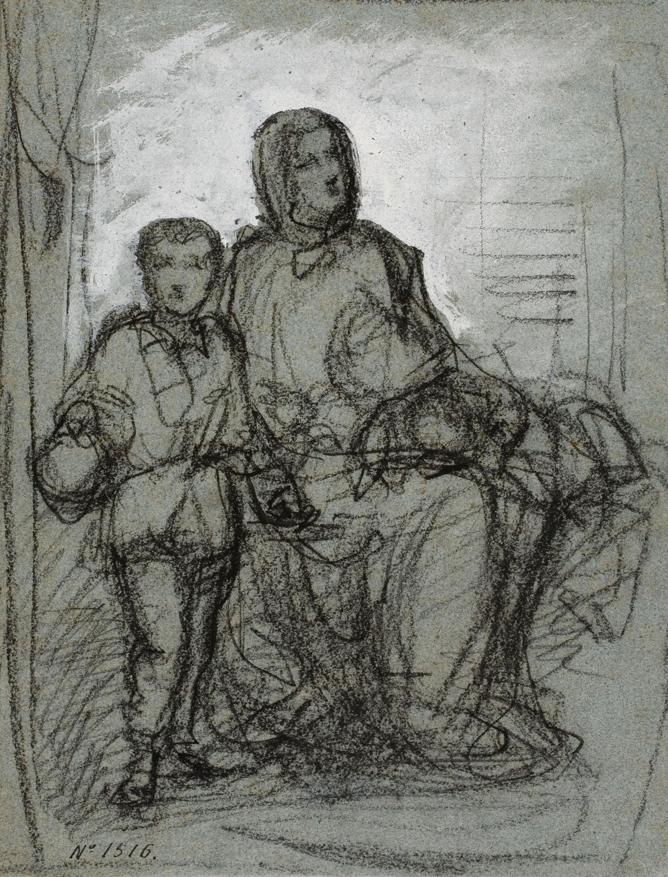 image for: Ramon Martí i Alsina - Estudi per el grup de «La caritat» (anvers) / Estudi de cap (revers) - Cap a 1870-1880