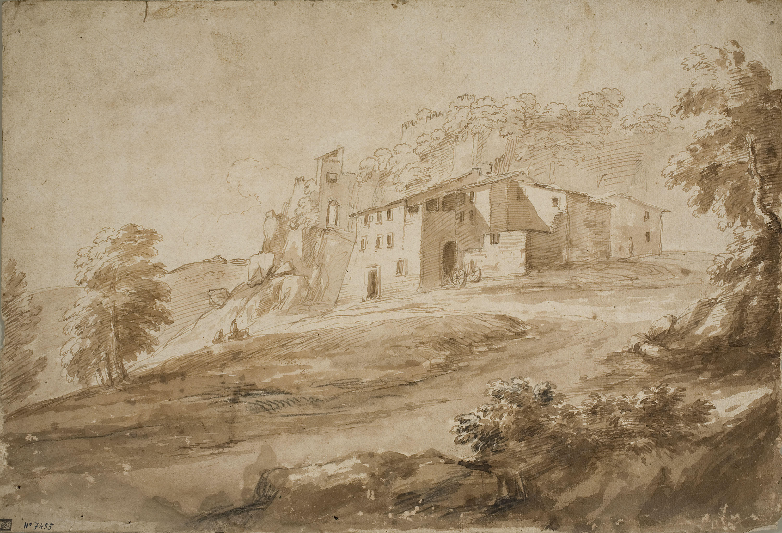 image for: Lluís Rigalt - Paisatge amb cases rurals - Cap a 1870-1880