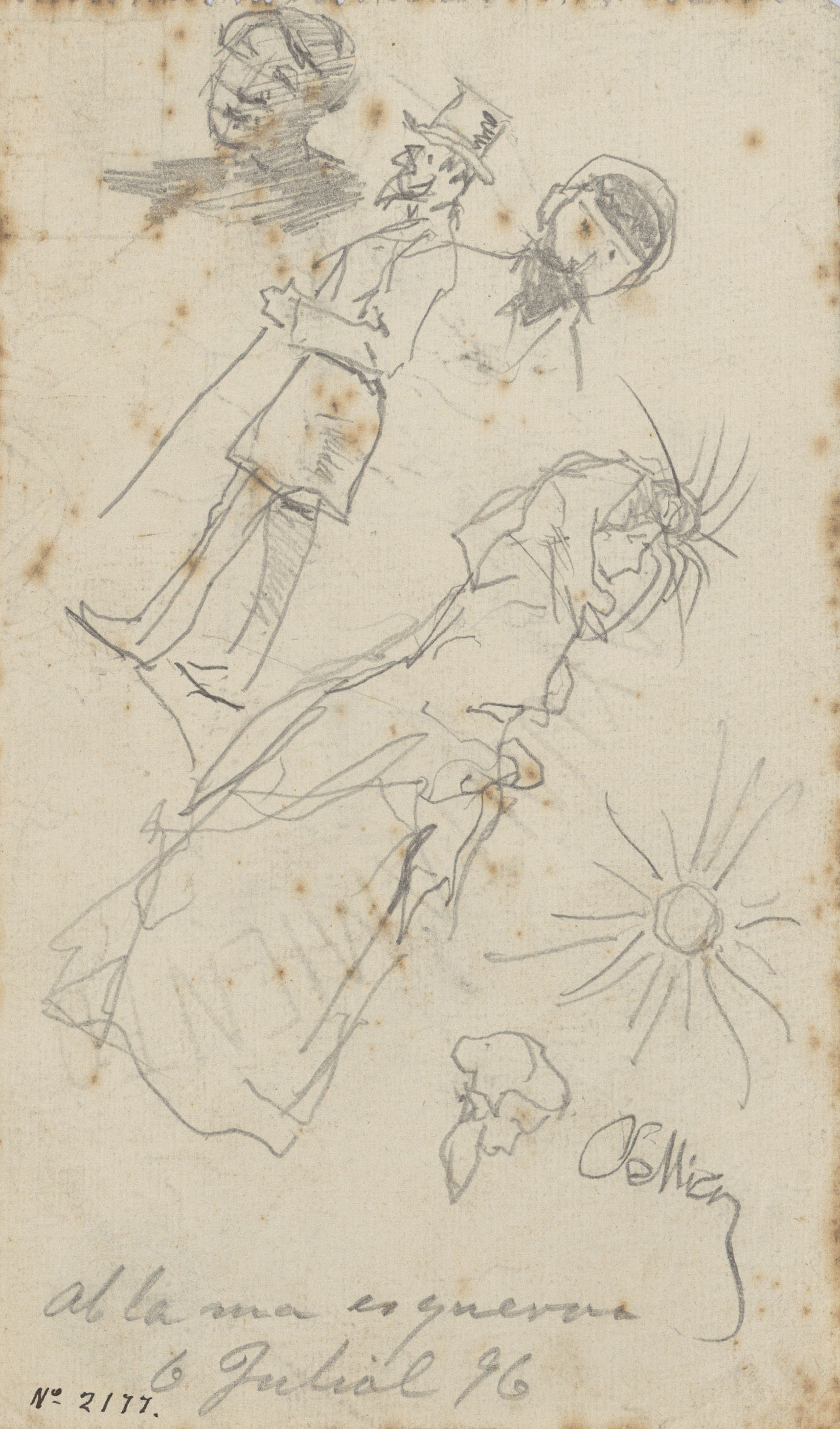 image for: Josep Lluís Pellicer - Apunts fets amb la mà esquerra (anvers) / Croquis de figures (revers) - 1896