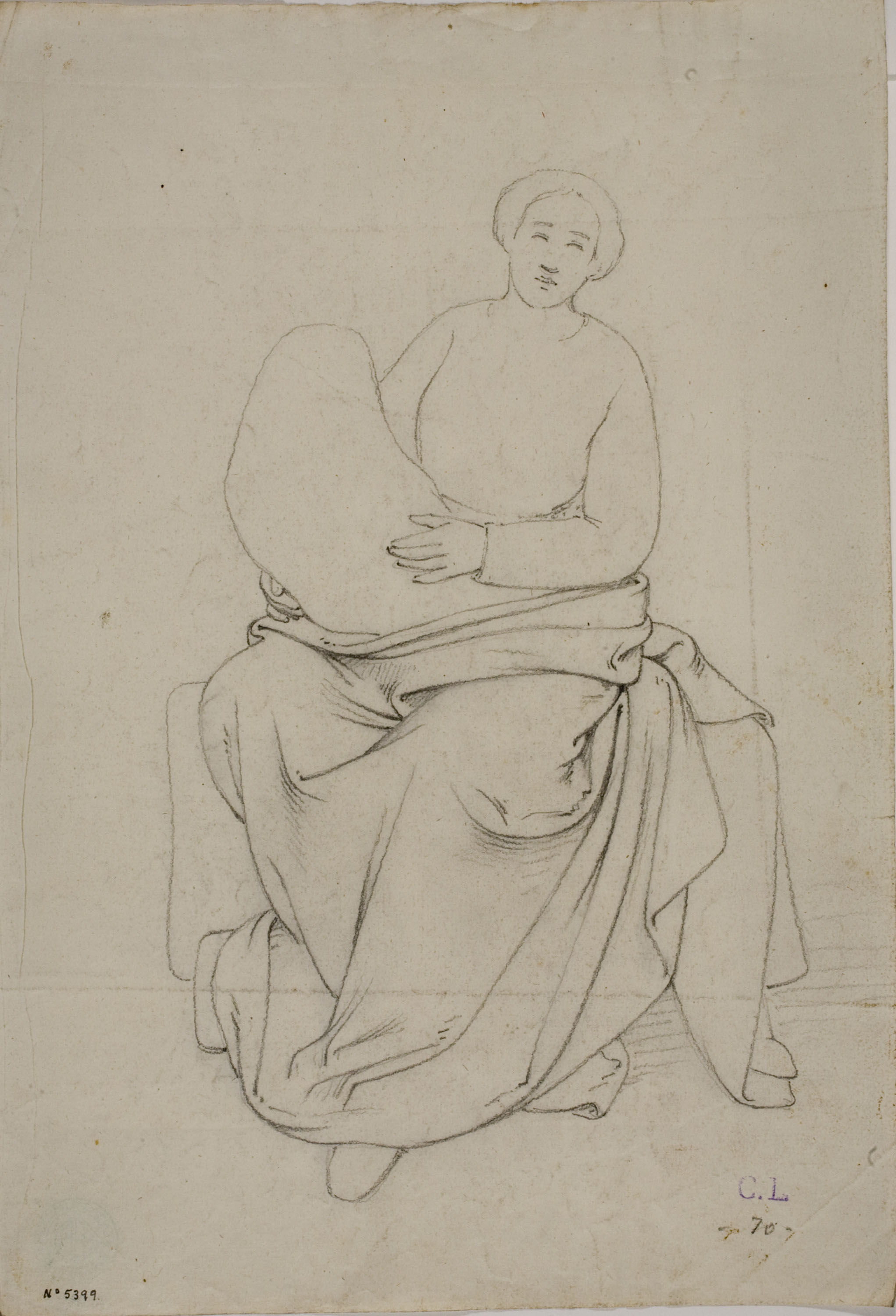 image for: Claudi Lorenzale - Dona asseguda sostenint un farcell - Cap a 1860-1880