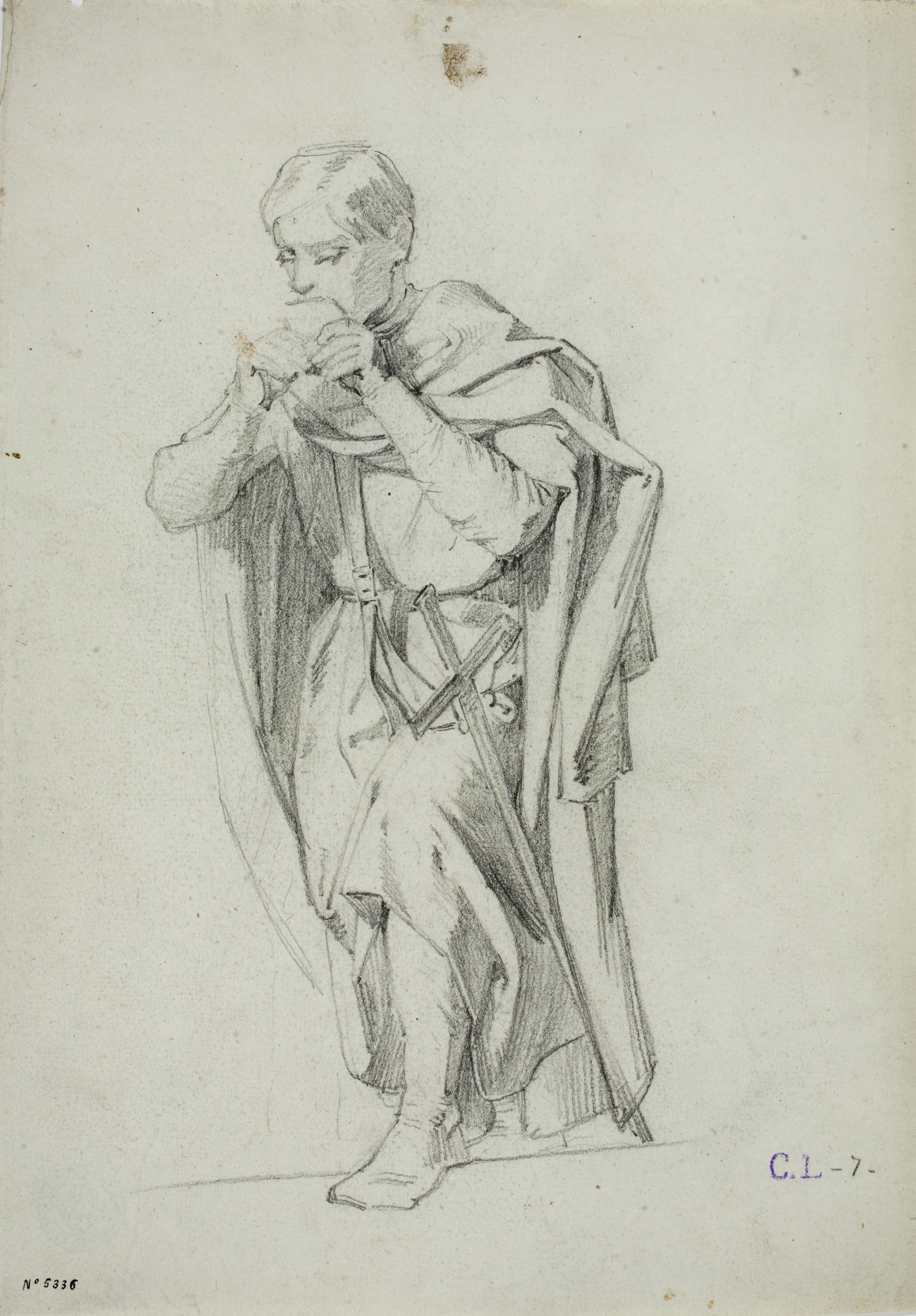 image for: Claudi Lorenzale - Estudi de figura per al quadre «Els ambaixadors de la Diputació a Vilafranca prohibeixen a la reina Joana que acompanyi el Príncep de Viana a Barcelona» - Cap a 1870