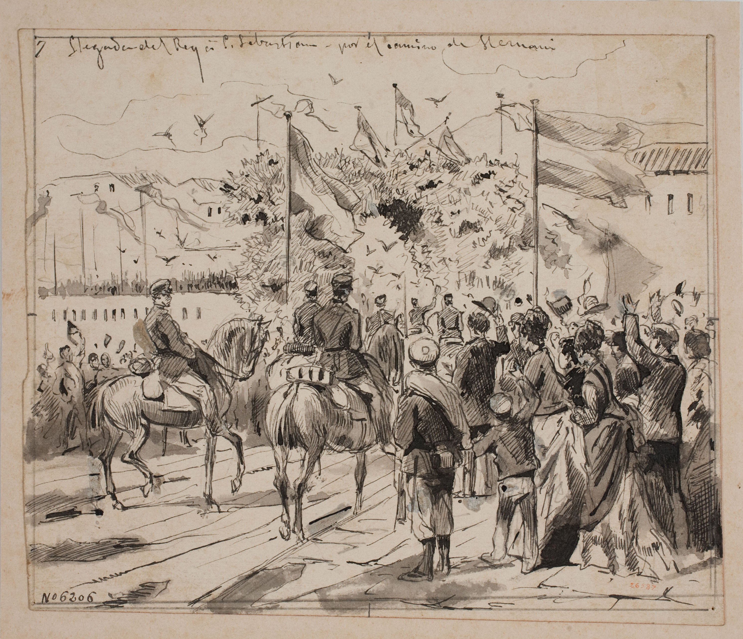 image for: Josep Lluís Pellicer - Llegada del rey a S. Sebastian por el camino de Hernani - 1876