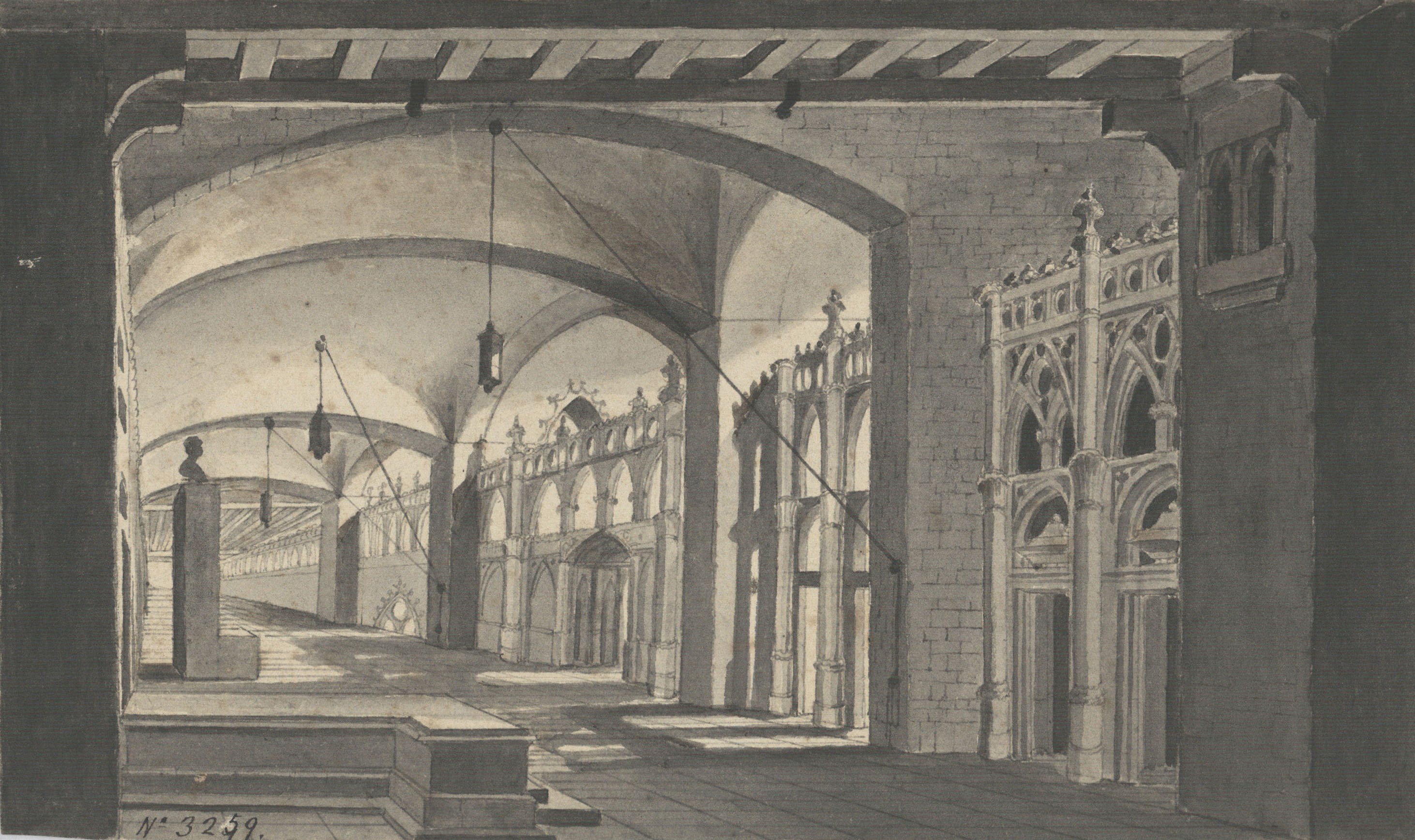 image for: Pau Rigalt - Interior d&#039;una sala gòtica (escenografia) - Cap a 1820-1830