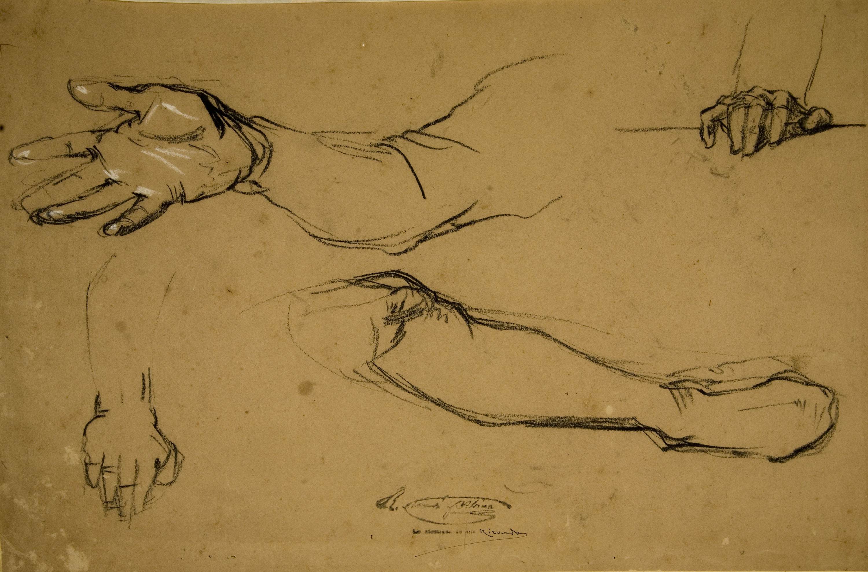 image for: Ramon Martí i Alsina - Apunts de mans i cames per al quadre «La Companyia de Santa Bàrbara» - Cap a 1891