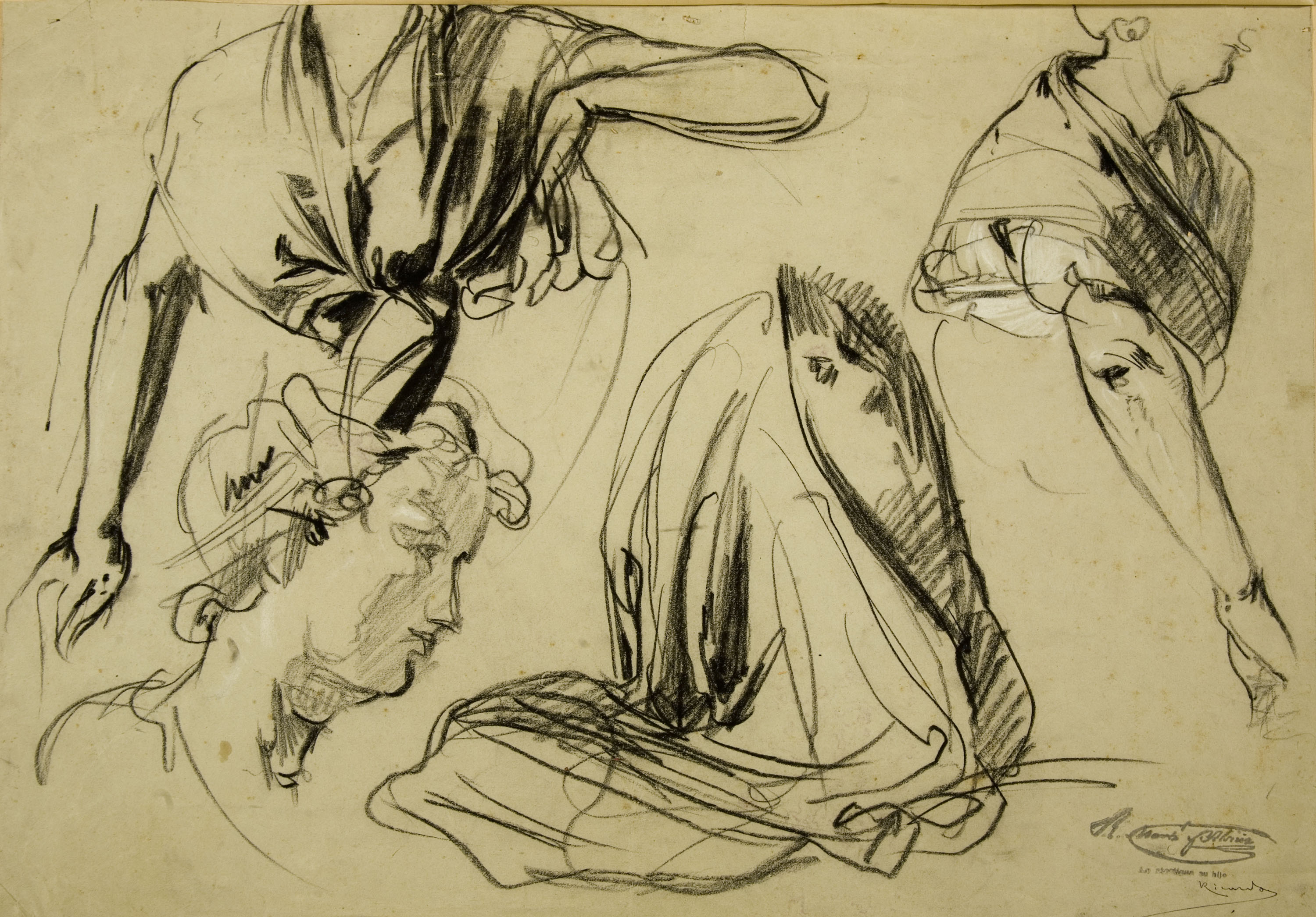 image for: Ramon Martí i Alsina - Estudi de diverses parts de figura - Cap a 1860-1870