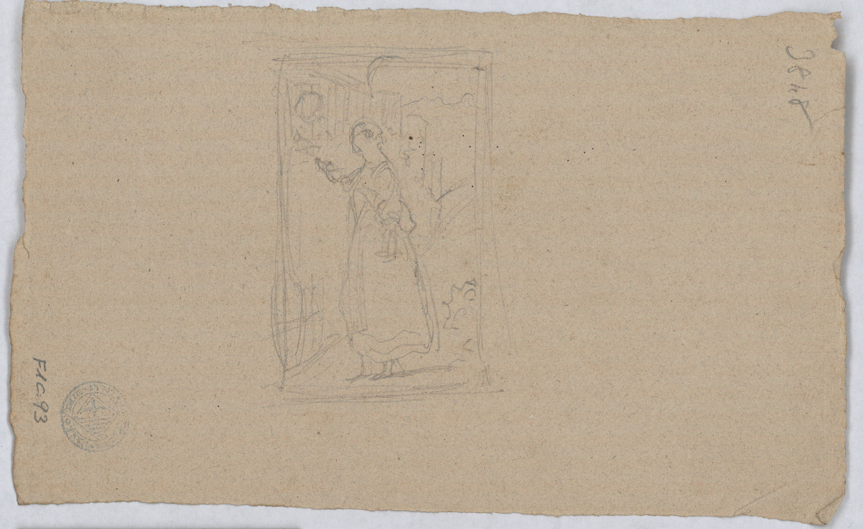 image for: Francesc Torras - Camperola (anvers) / Croquis de figura femenina (revers) - Cap a 1860-1876 [1]