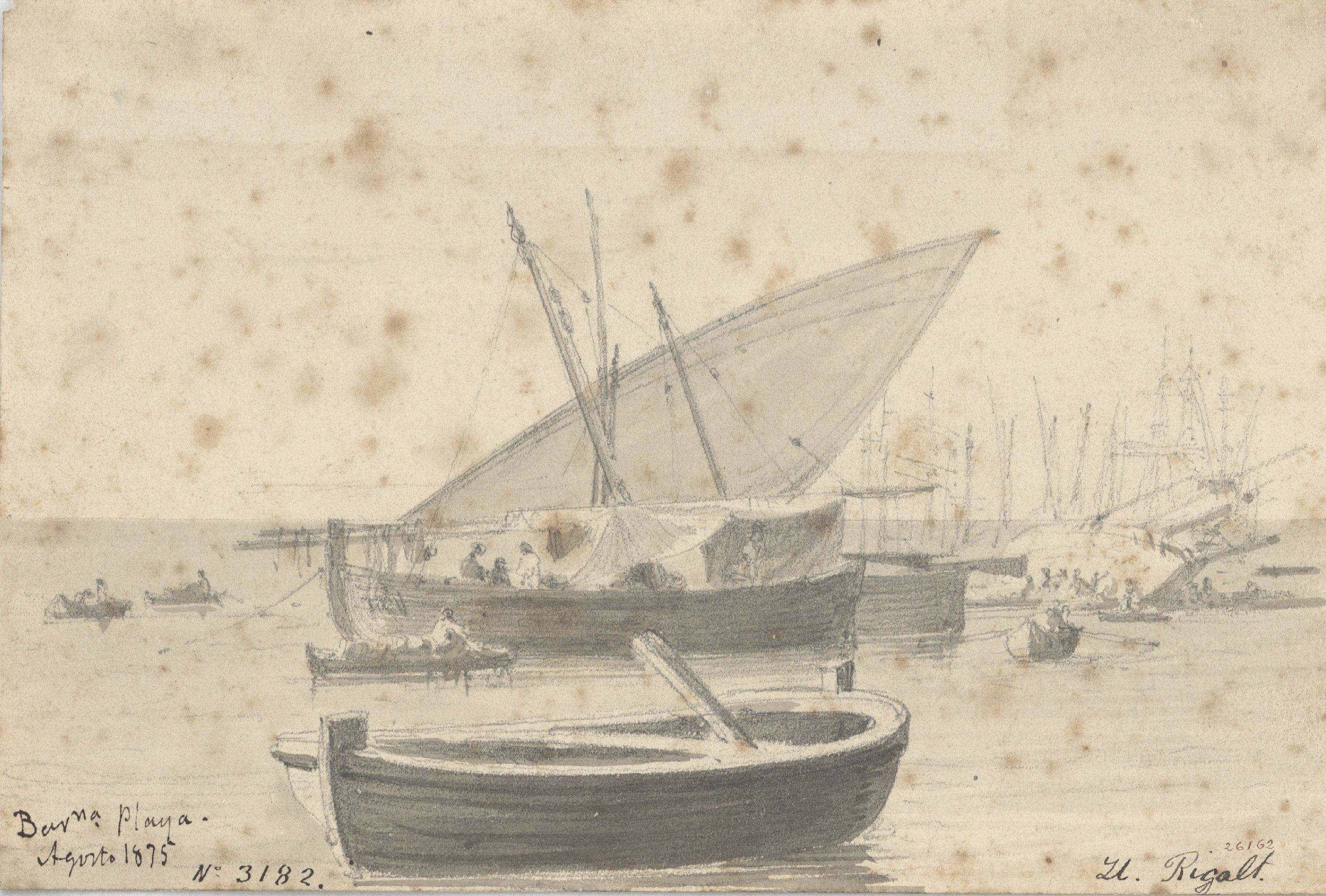 image for: Lluís Rigalt - Embarcacions a la platja de Barcelona - Agost de 1875