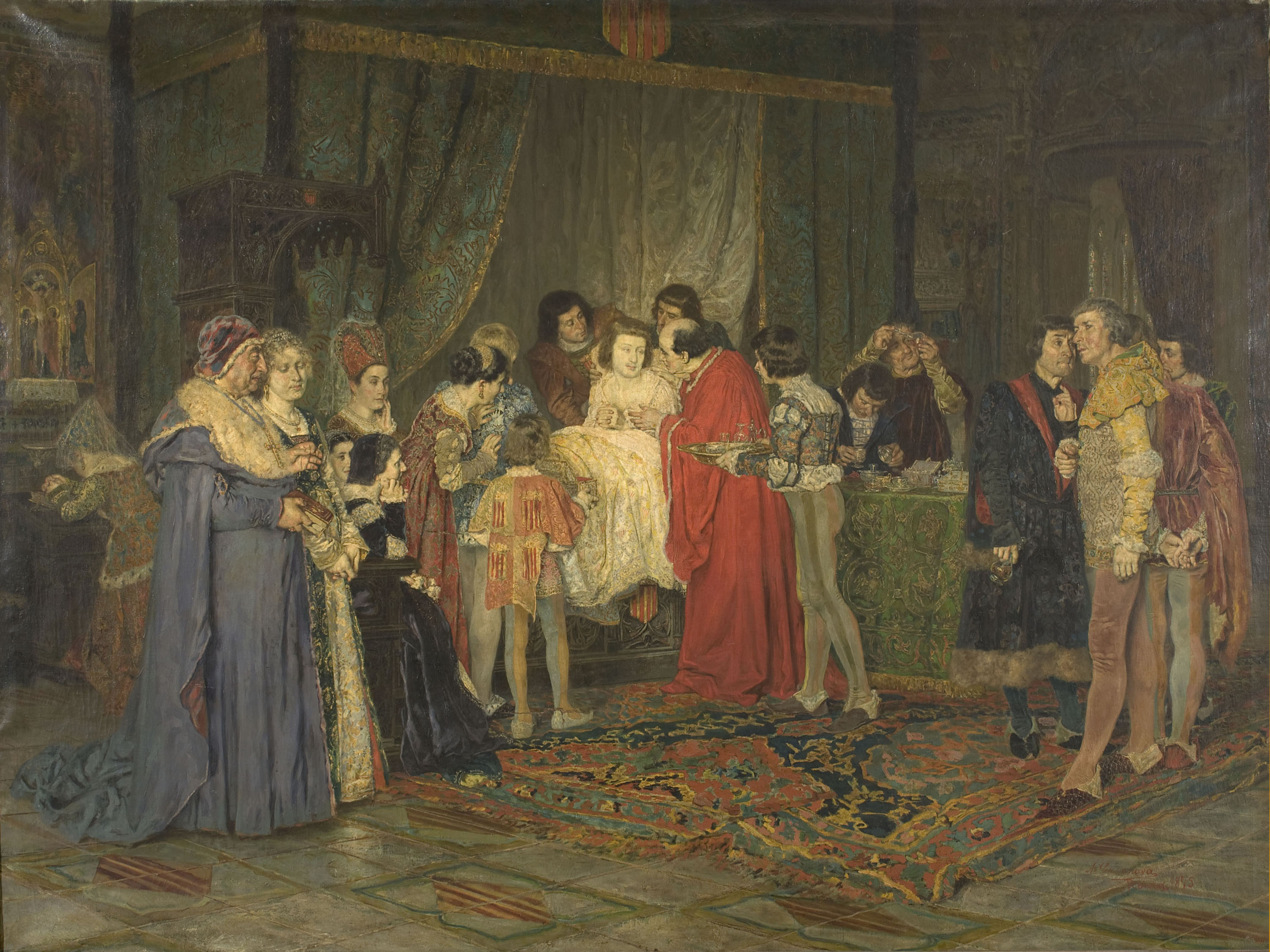 image for: Antoni Casanova Estorach - El rei Ferran d&#039;Antequera que, malalt a Igualada, és assistit per Joan de Fivaller - 1875