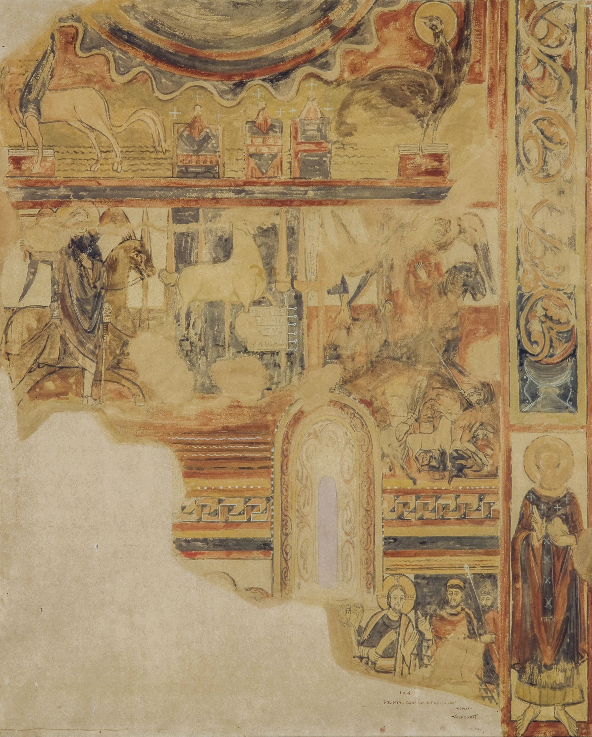 image for: Joan Vallhonrat - Reproducció de les pintures del mur sud de Sant Salvador de Polinyà - 1920