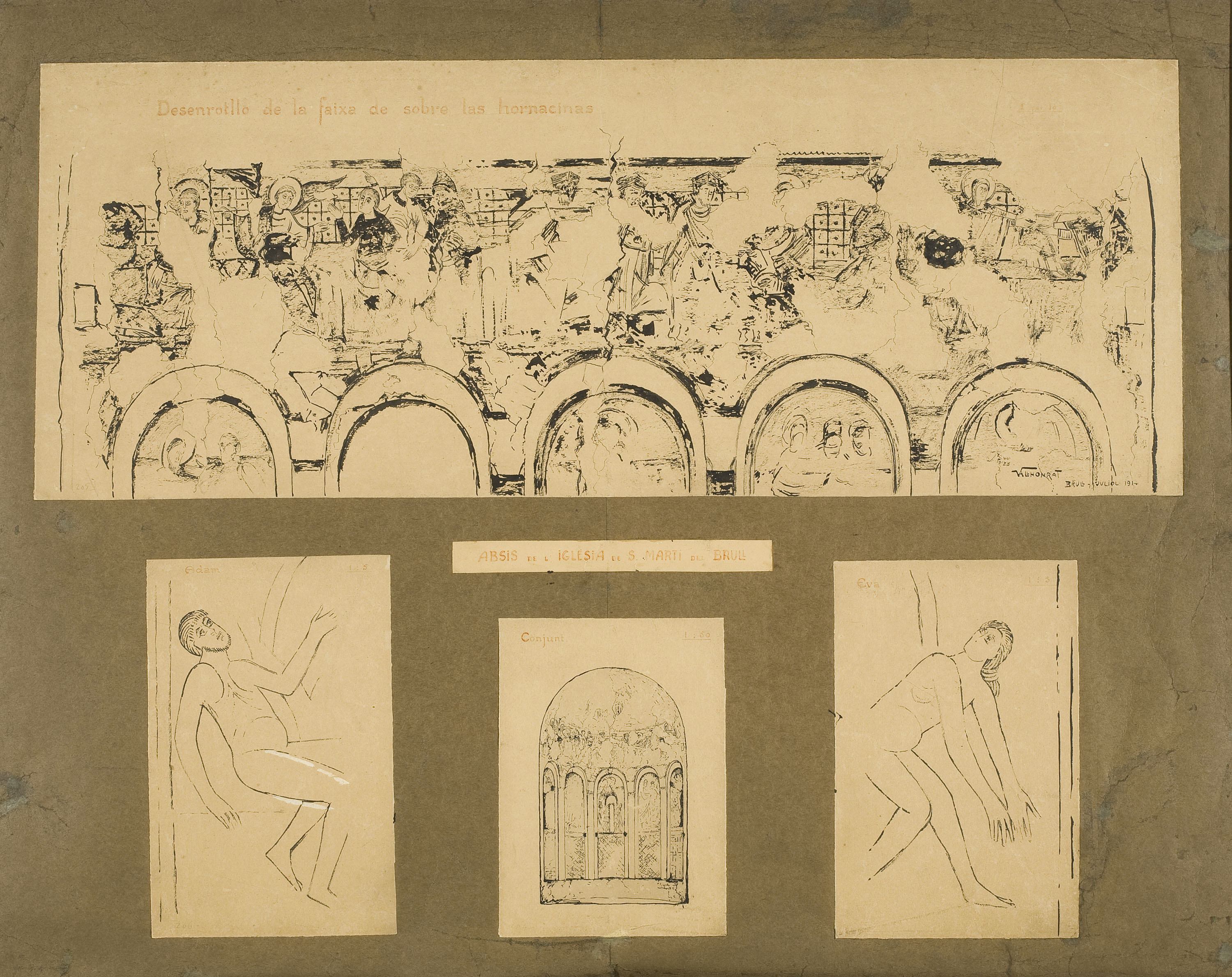 image for: Joan Vallhonrat - Reproducció de les pintures de Sant Martí del Brull. 4 dibuixos - 1914