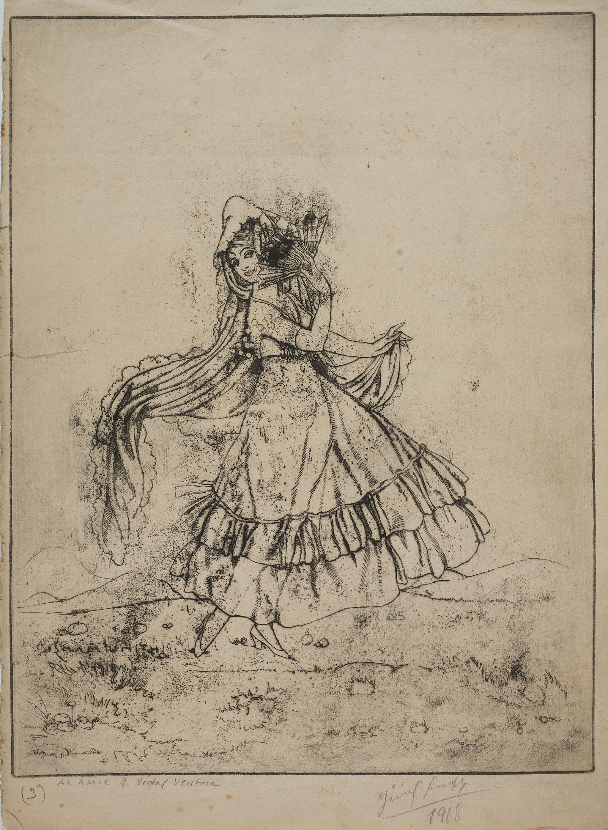 image for: Ismael Smith - Figura femenina amb mantellina i ventall - 1918