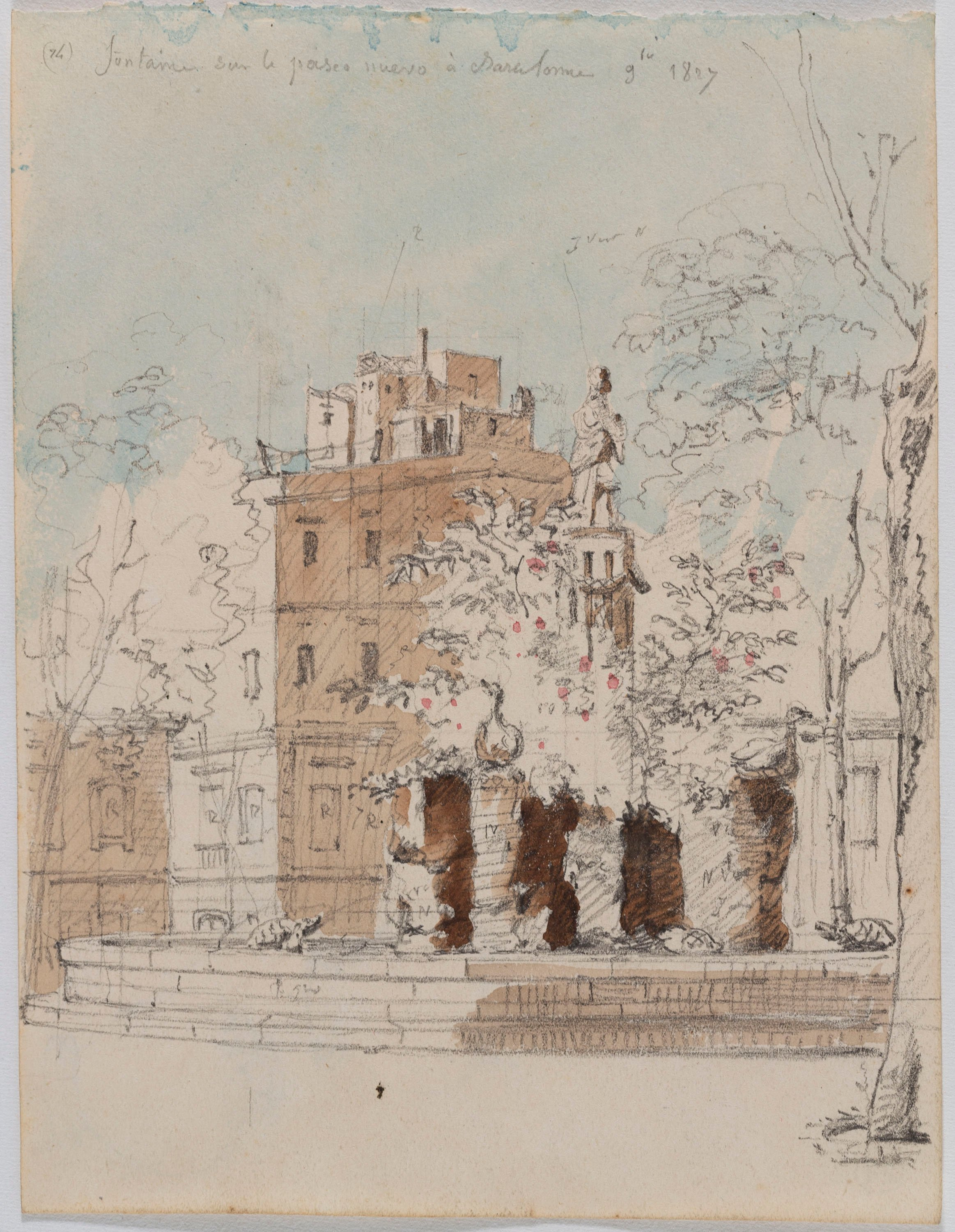 image for: Adolphe Hedwige Alphonse Delamare - Font d’Aretusa al Passeig Nou o de l’Esplanada a Barcelona - Novembre de 1827