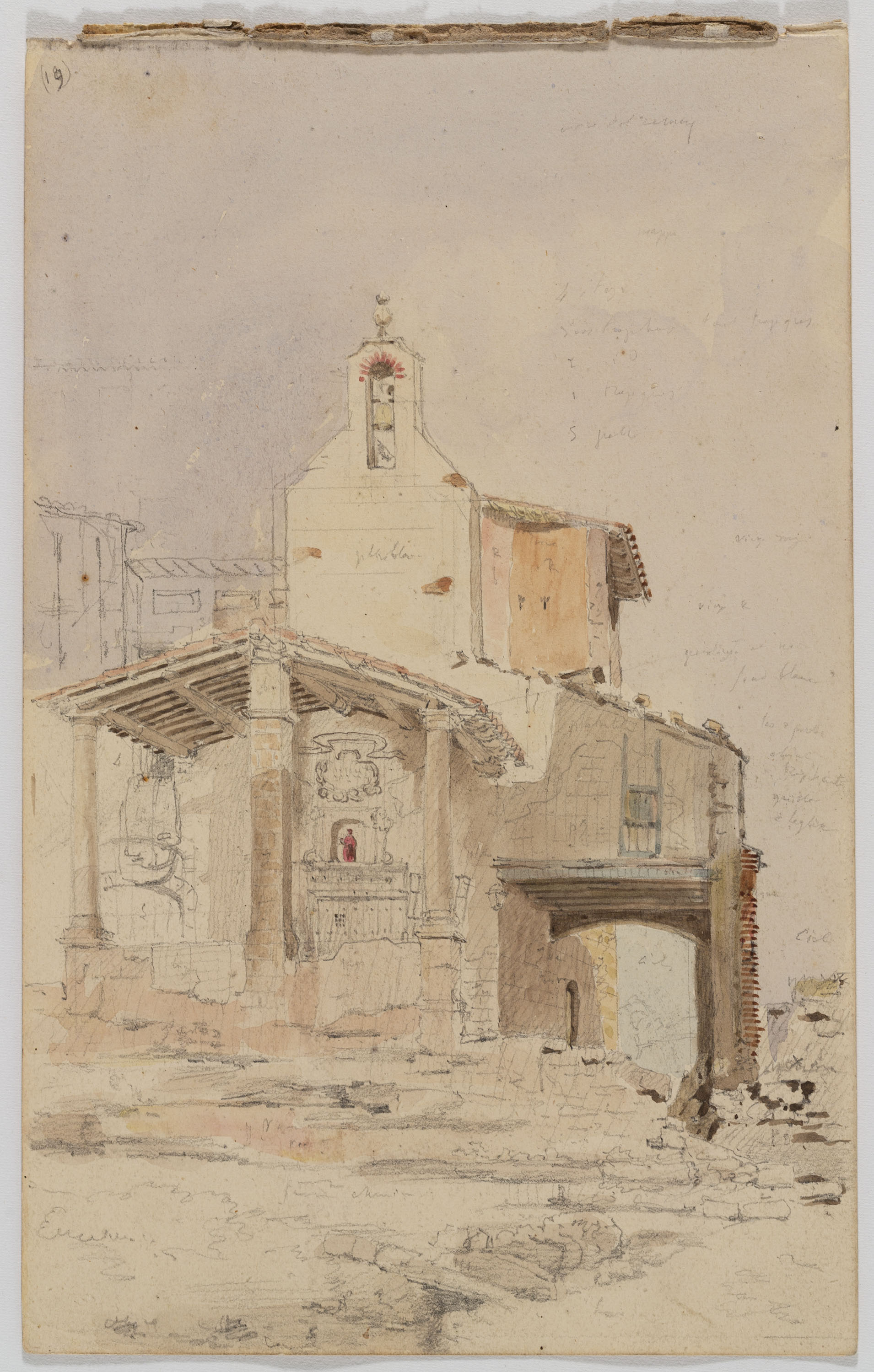 image for: Adolphe Hedwige Alphonse Delamare - Capella de la Mare de Déu del Remei a Manresa (anvers) / Pescadors feinejant a la platja (revers) - 14 de maig de 1826