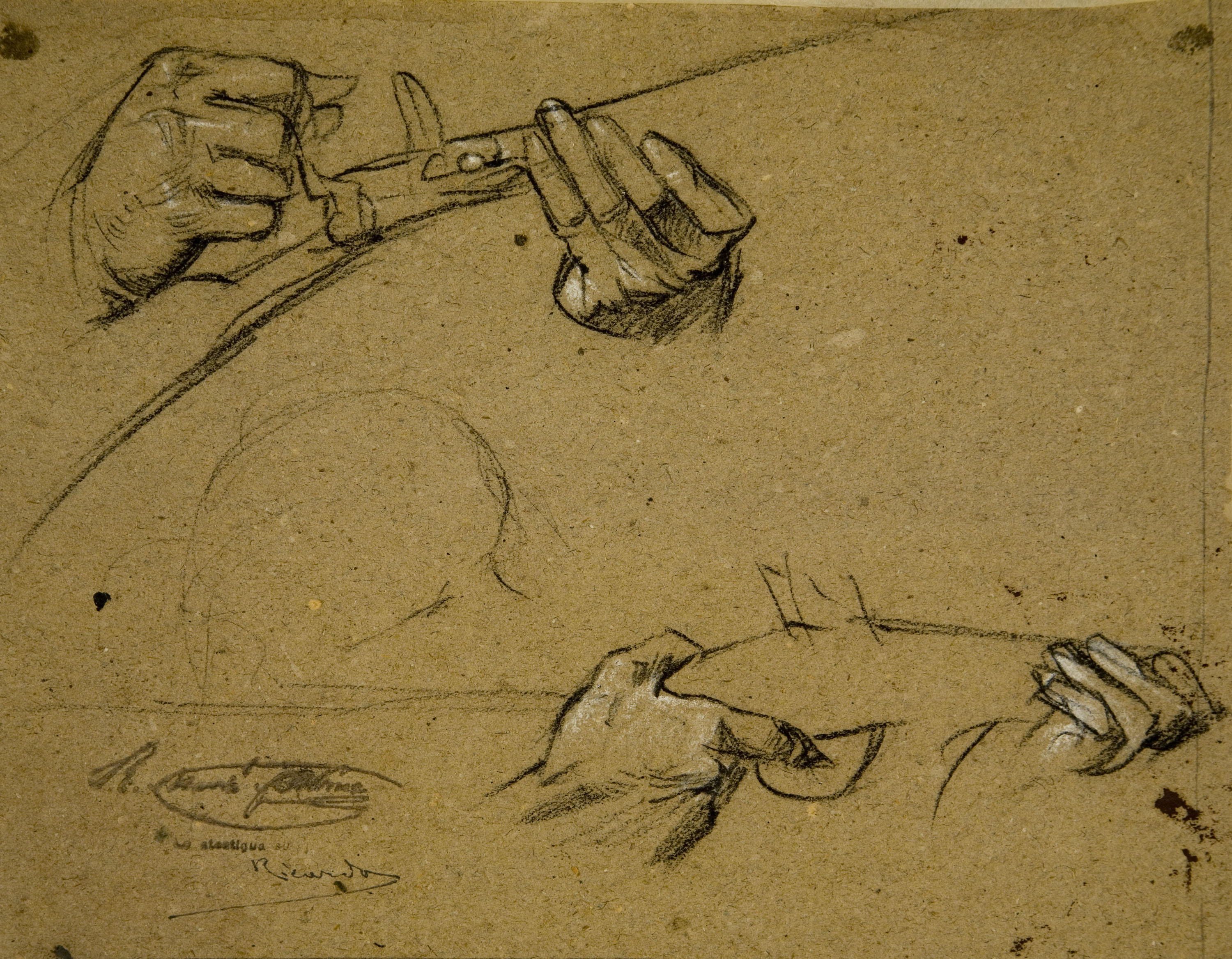 image for: Ramon Martí i Alsina - Apunt de mans disparant una arma per al quadre &quot;El gran dia de Girona&quot; - Cap a 1863-1864
