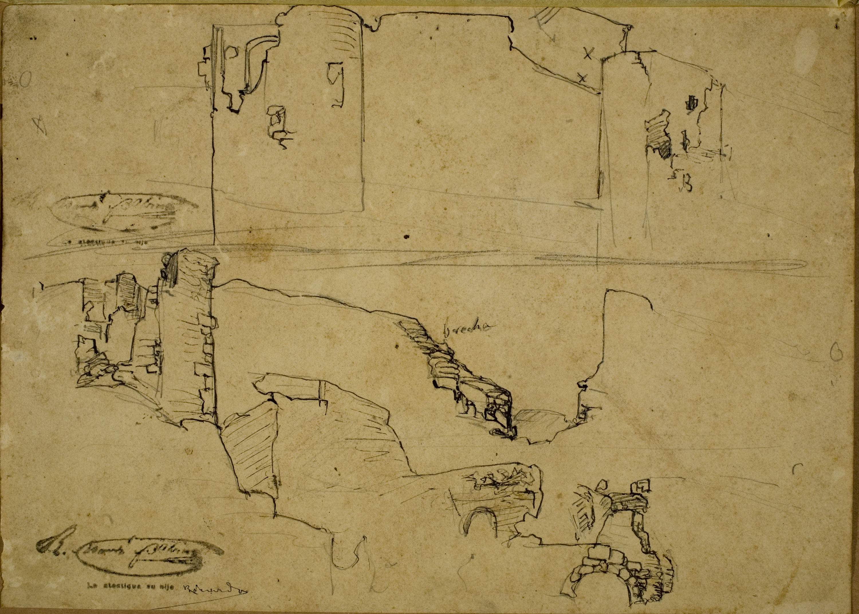 image for: Ramon Martí i Alsina - Muralles de Girona per al quadre &quot;El gran dia de Girona&quot; - Cap a 1863-1864