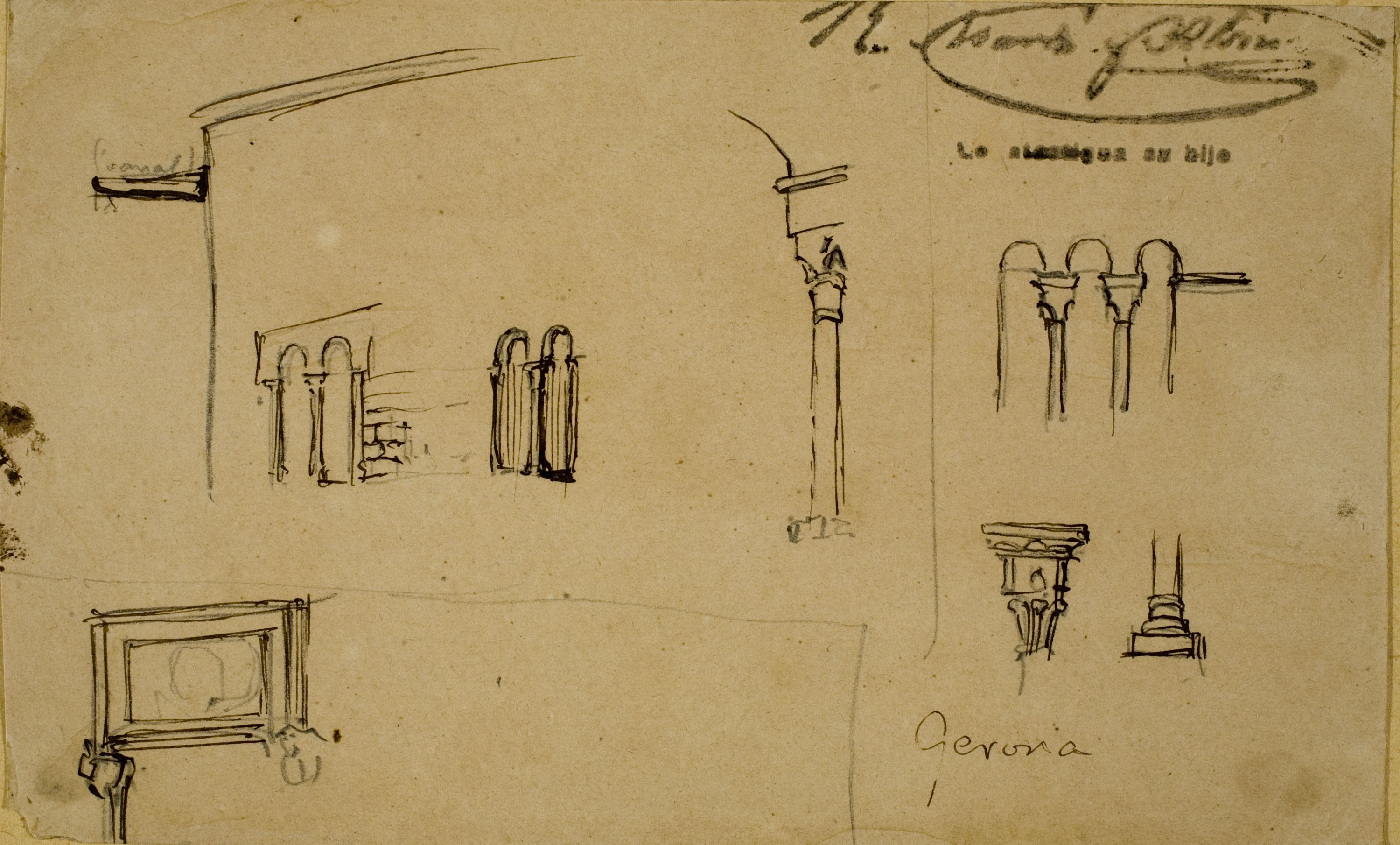 image for: Ramon Martí i Alsina - Apunt d&#039;edificis de la ciutat de Girona per al quadre &quot;El gran dia de Girona&quot; - Cap a 1863-1864