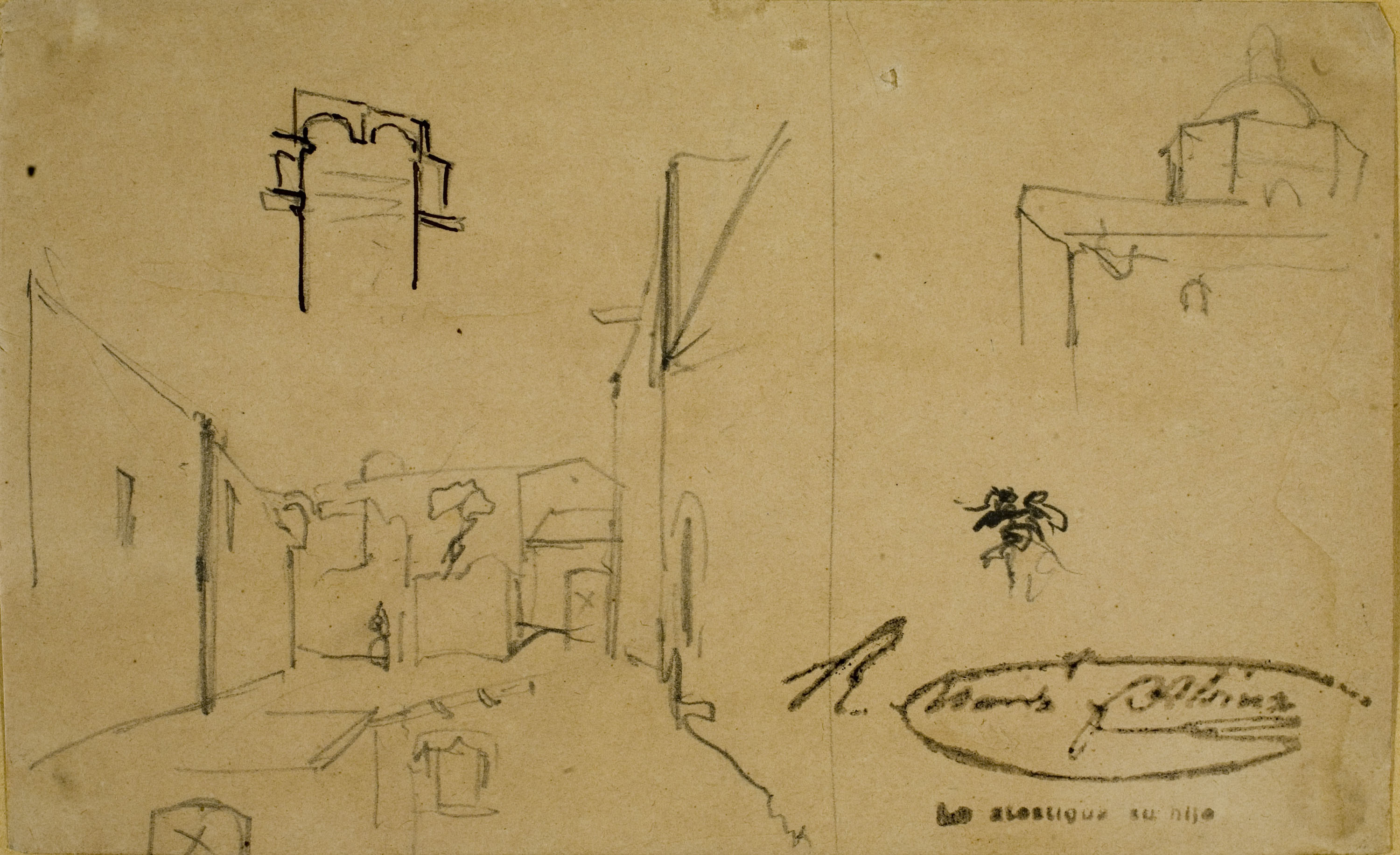 image for: Ramon Martí i Alsina - Apunt d&#039;edificis de la ciutat de Girona per al quadre &quot;El gran dia de Girona&quot; - Cap a 1863-1864