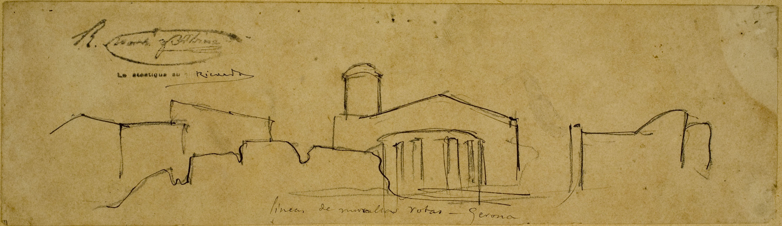image for: Ramon Martí i Alsina - Vista de les muralles de Girona per al quadre &quot;El gran dia de Girona&quot; - Cap a 1863-1864