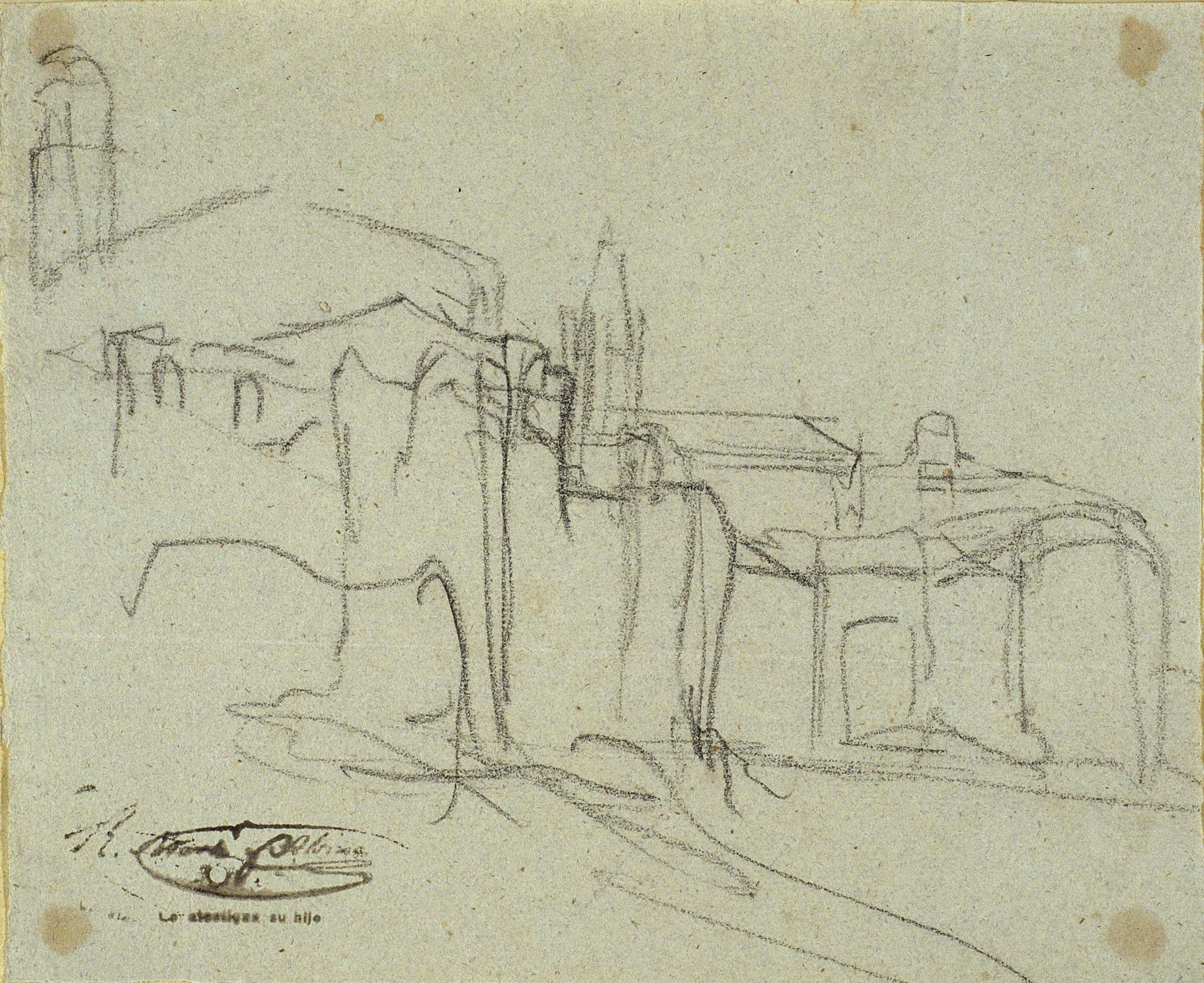 image for: Ramon Martí i Alsina - Apunt d&#039;edificis per al quadre &quot;El gran dia de Girona&quot; - Cap a 1863-1864