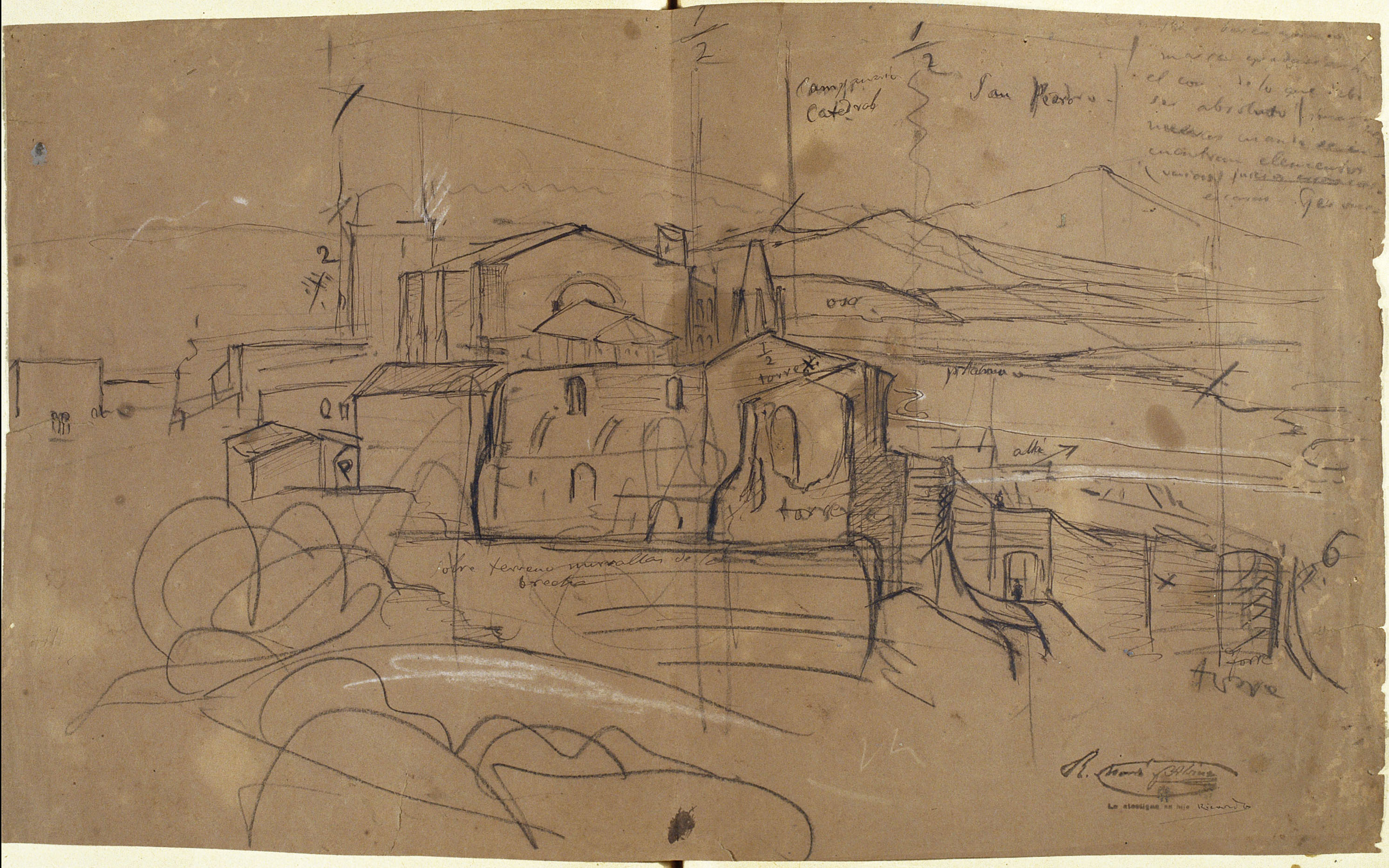 image for: Ramon Martí i Alsina - Apunt de paisatge i edificis per al quadre &quot;El gran dia de Girona&quot; - Cap a 1863-1864