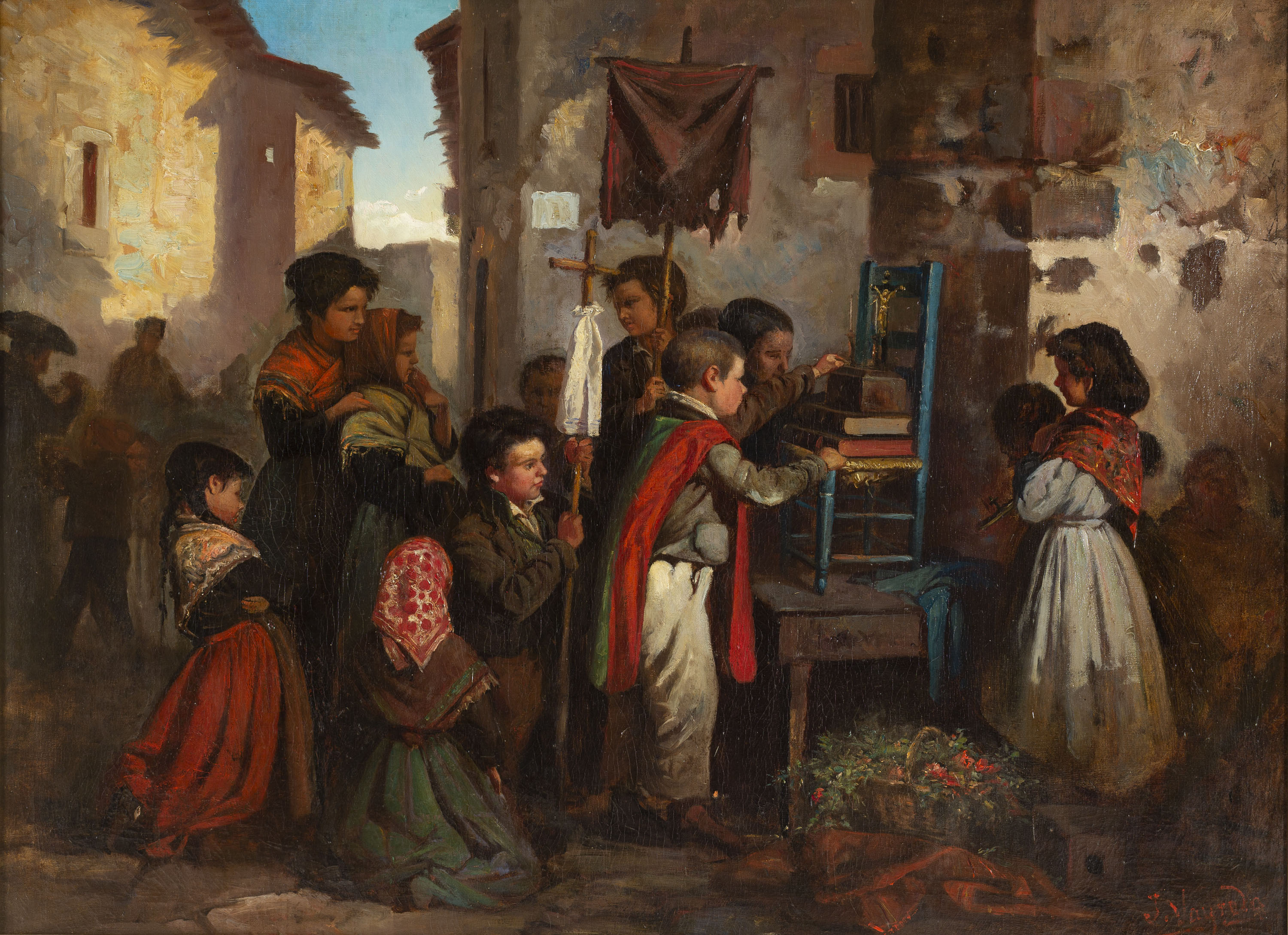 image for: Joaquim Vayreda - Nens jugant a la processó - Cap a 1871-1877