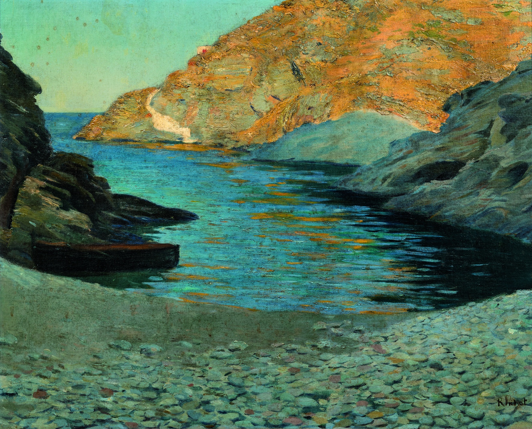 Ramon Pichot, Platja de Sa Sabolla, Cadaqués, i far de Cala Nans amb llum de tarda., c.1900. Col·lecció particular. ©Josep Casanova