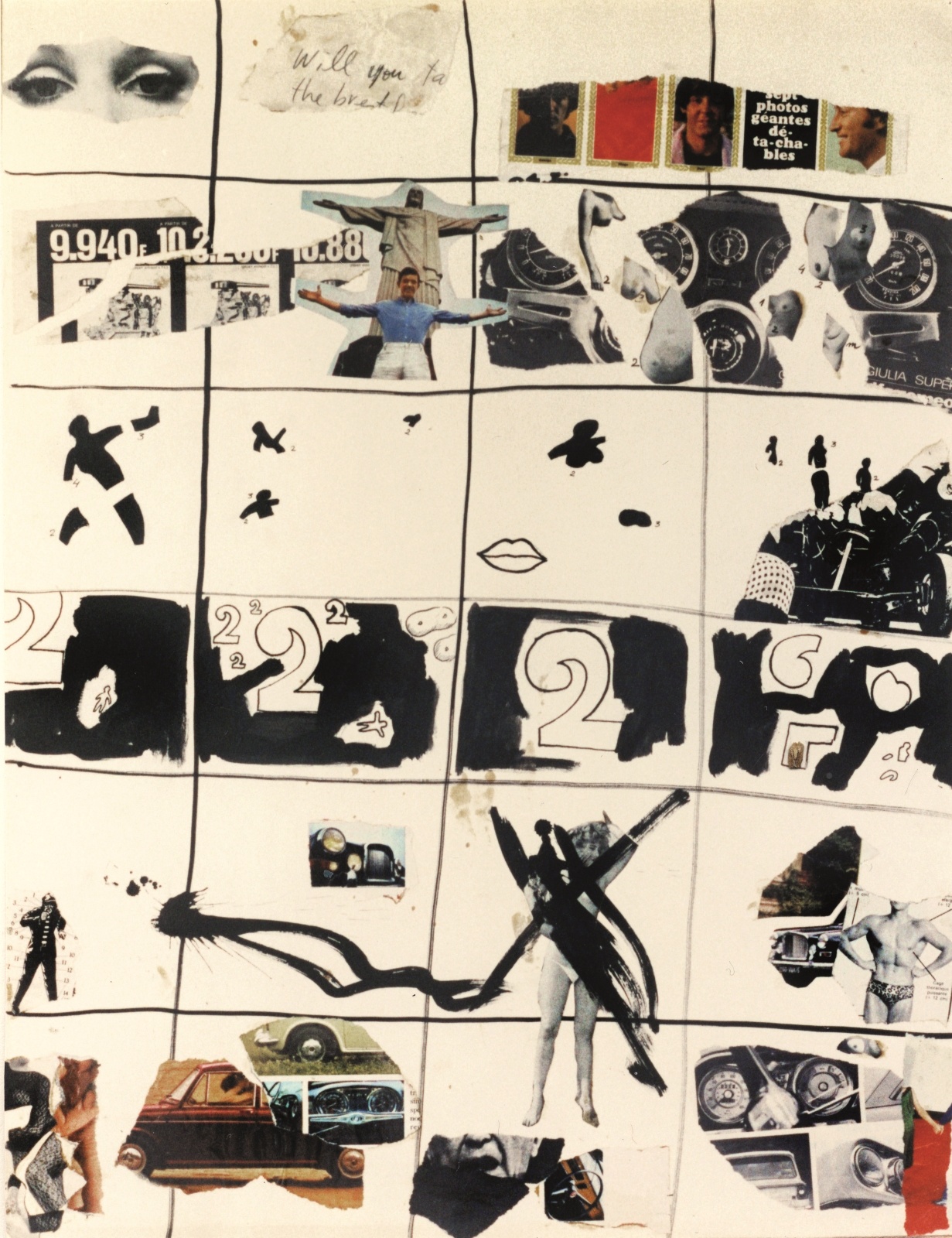 &#039;Collage de la quadrícula, amb números, cotxes i els Beatles&#039;, Guillem Ramos-Poquí, 1965. Col·lecció Guillem Ramos-Poquí